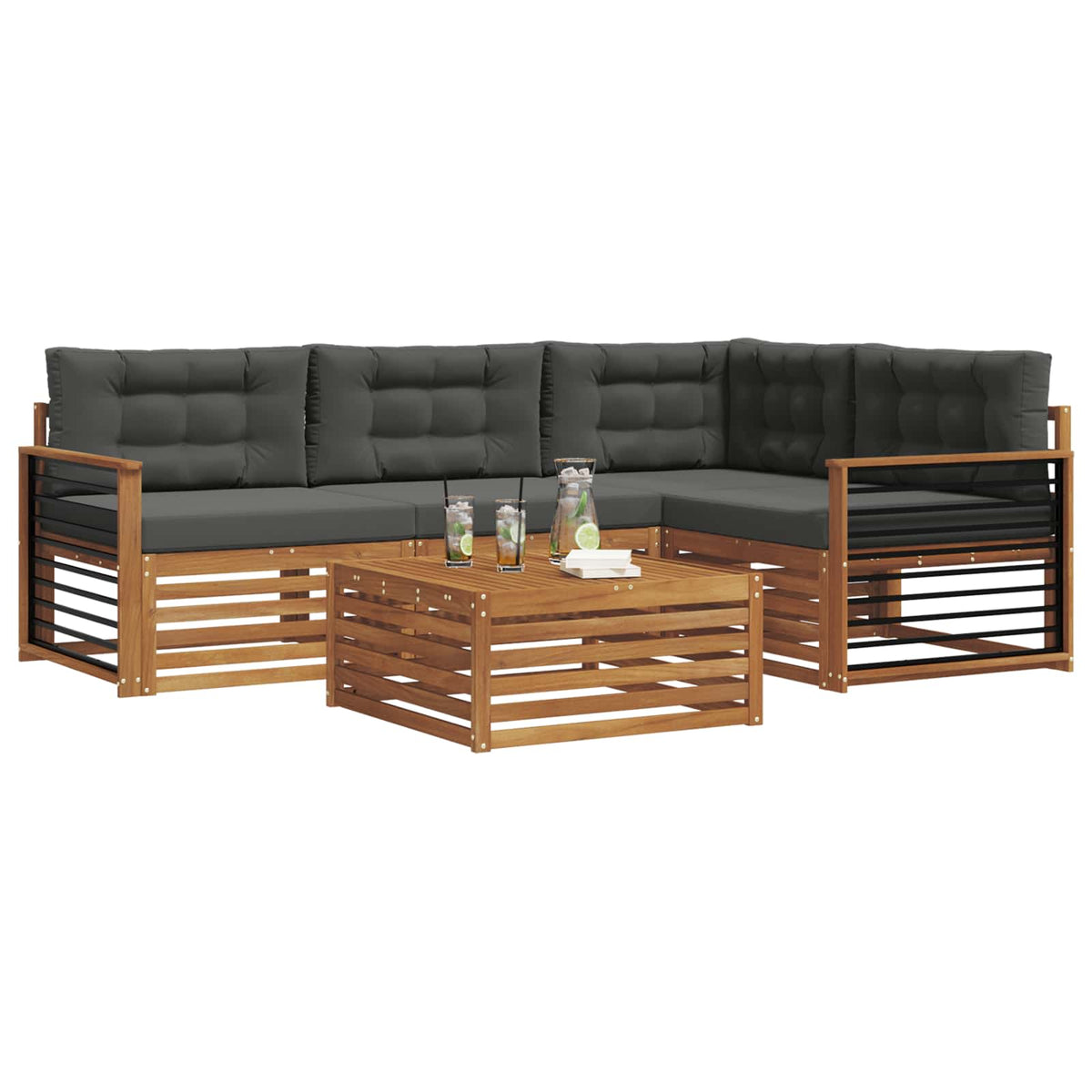 Outdoor-Sofagarnitur 5 stk. Natur und Anthrazit