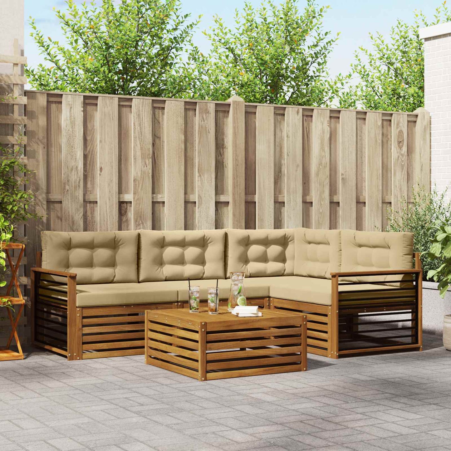 Outdoor-Sofagarnitur mit Kissen 5 pcs Natur und Beige