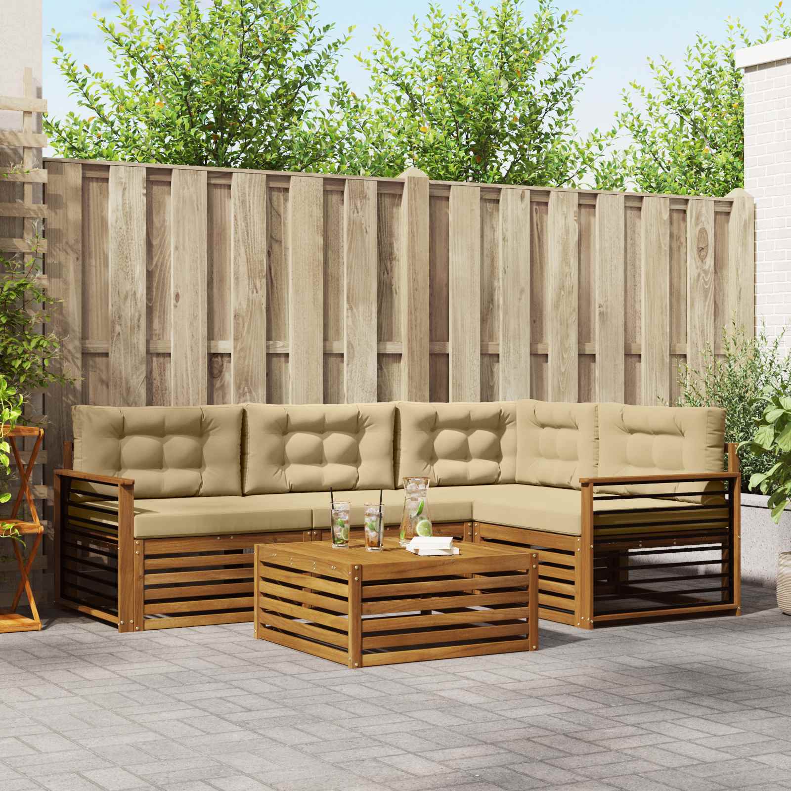 Outdoor-Sofagarnitur mit Kissen 5 pcs Natur und Beige
