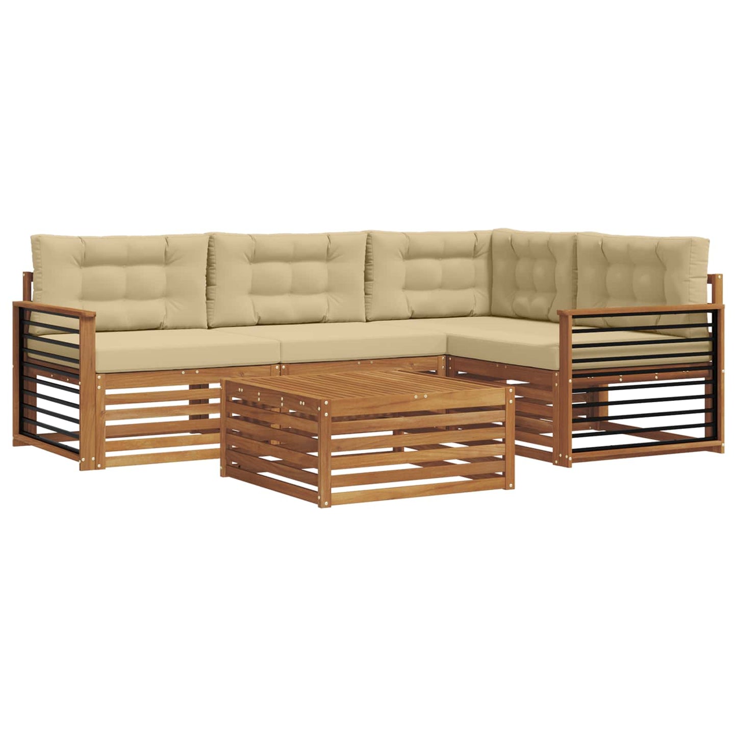 Outdoor-Sofagarnitur mit Kissen 5 pcs Natur und Beige