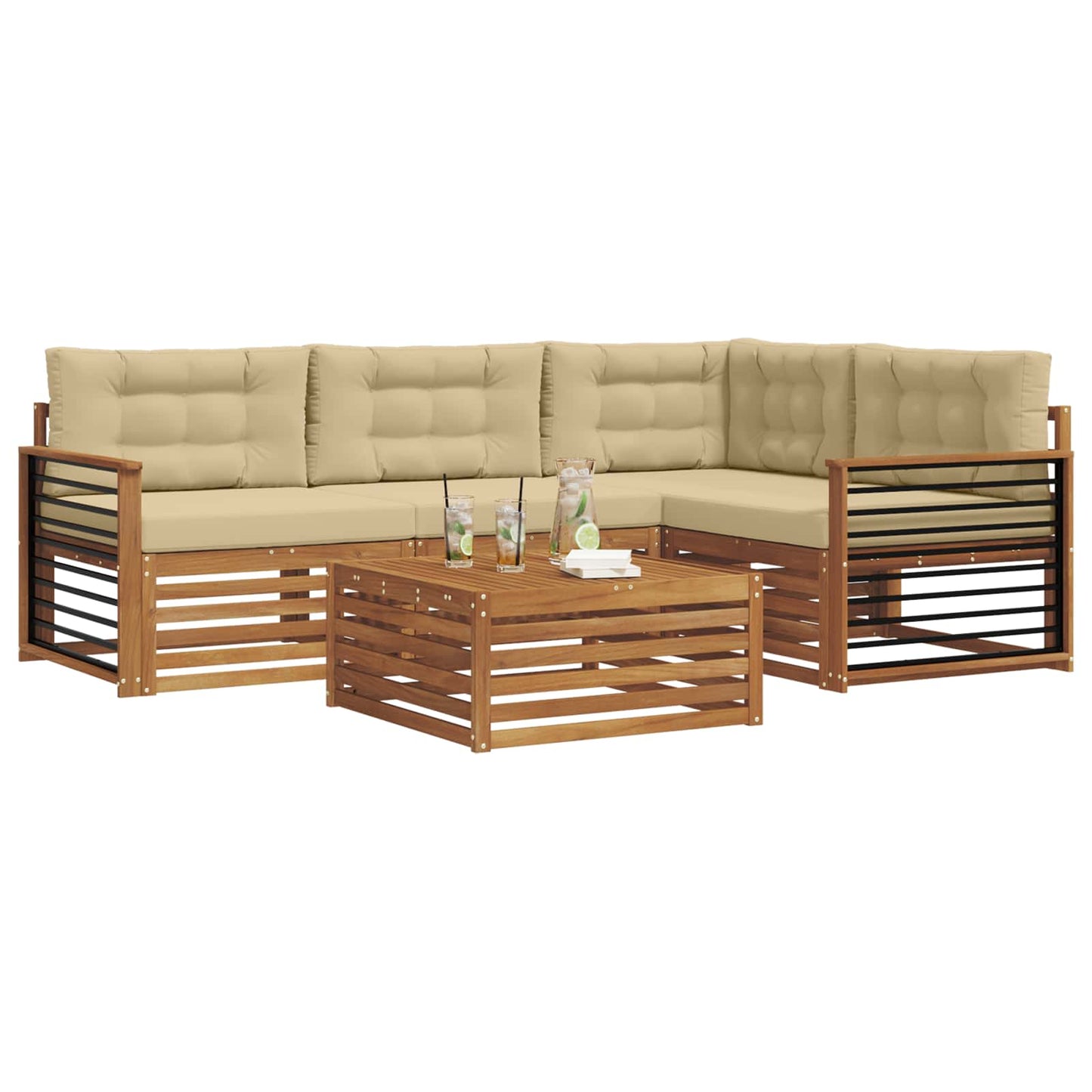 Outdoor-Sofagarnitur mit Kissen 5 pcs Natur und Beige