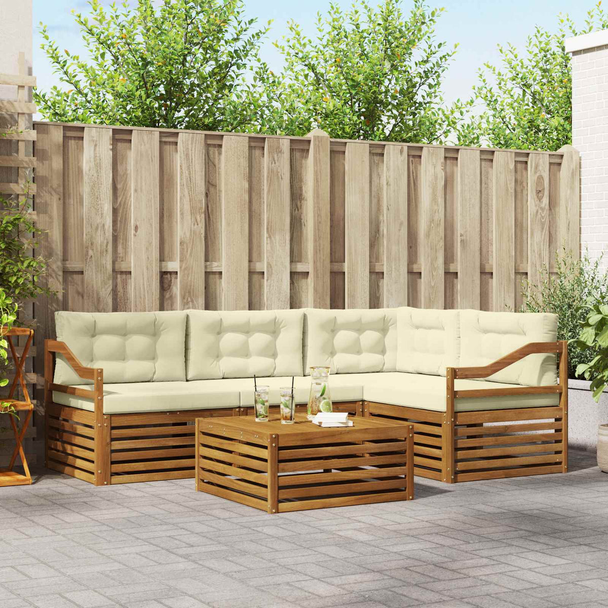 Outdoor-Sofagarnitur 5 stk. Natur und Creme