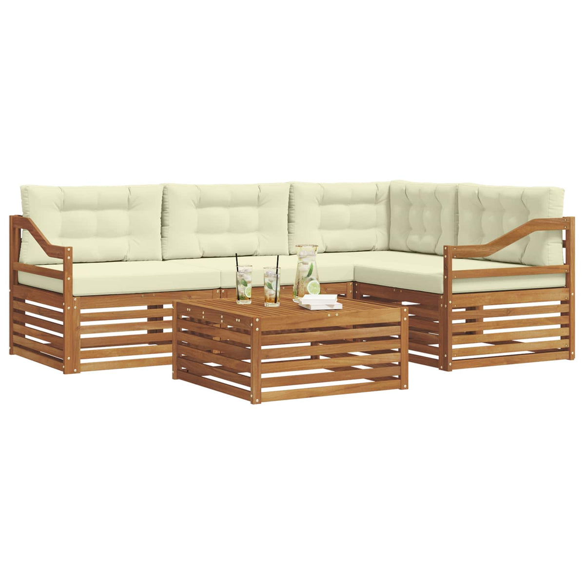 Outdoor-Sofagarnitur 5 stk. Natur und Creme
