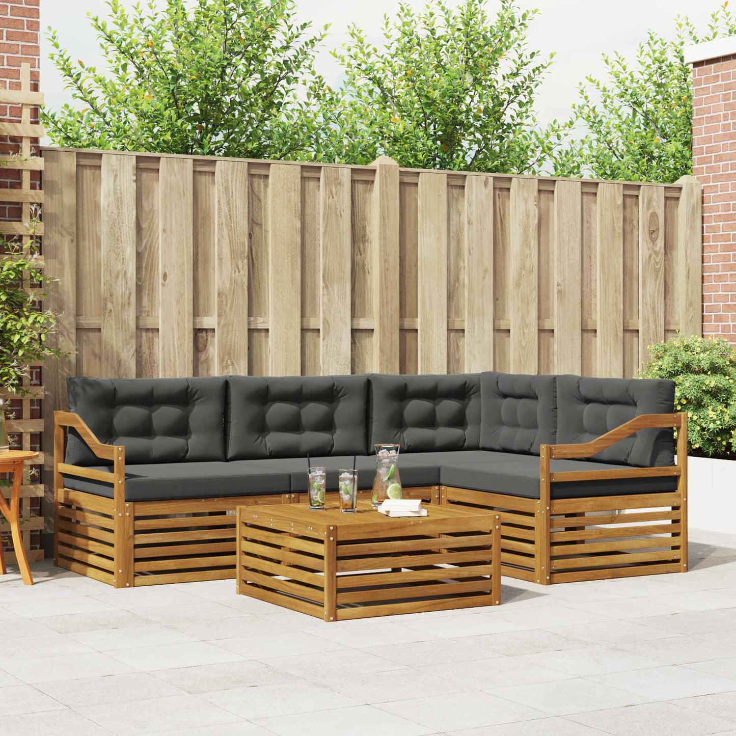 Outdoor-Sofagarnitur mit Kissen 5 pcs Natur und Anthrazit