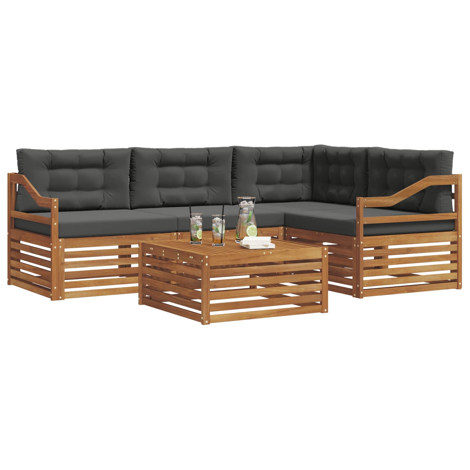 Outdoor-Sofagarnitur mit Kissen 5 pcs Natur und Anthrazit