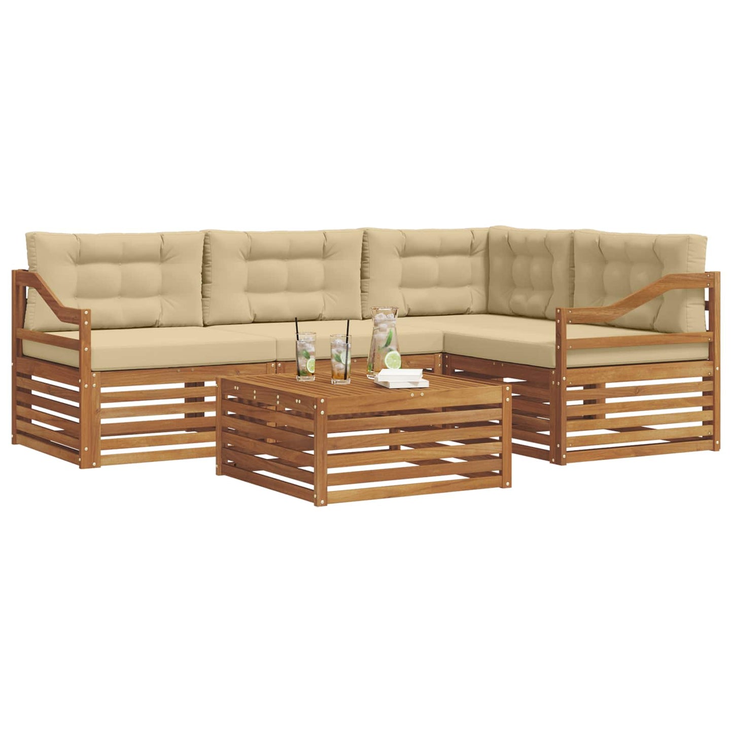 Outdoor-Sofagarnitur mit Kissen 5 pcs Natur und Beige