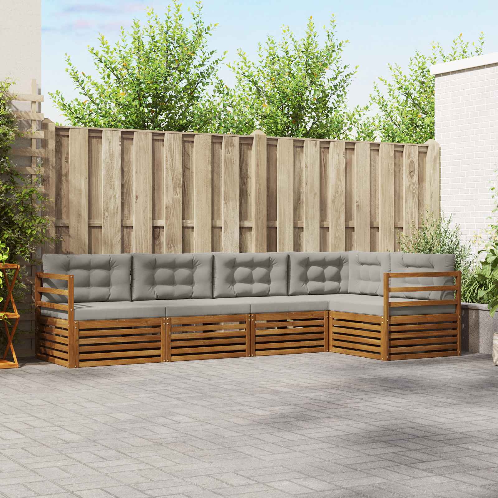 Outdoor-Sofagarnitur mit Kissen 5 pcs Natürlich und Hellgrau