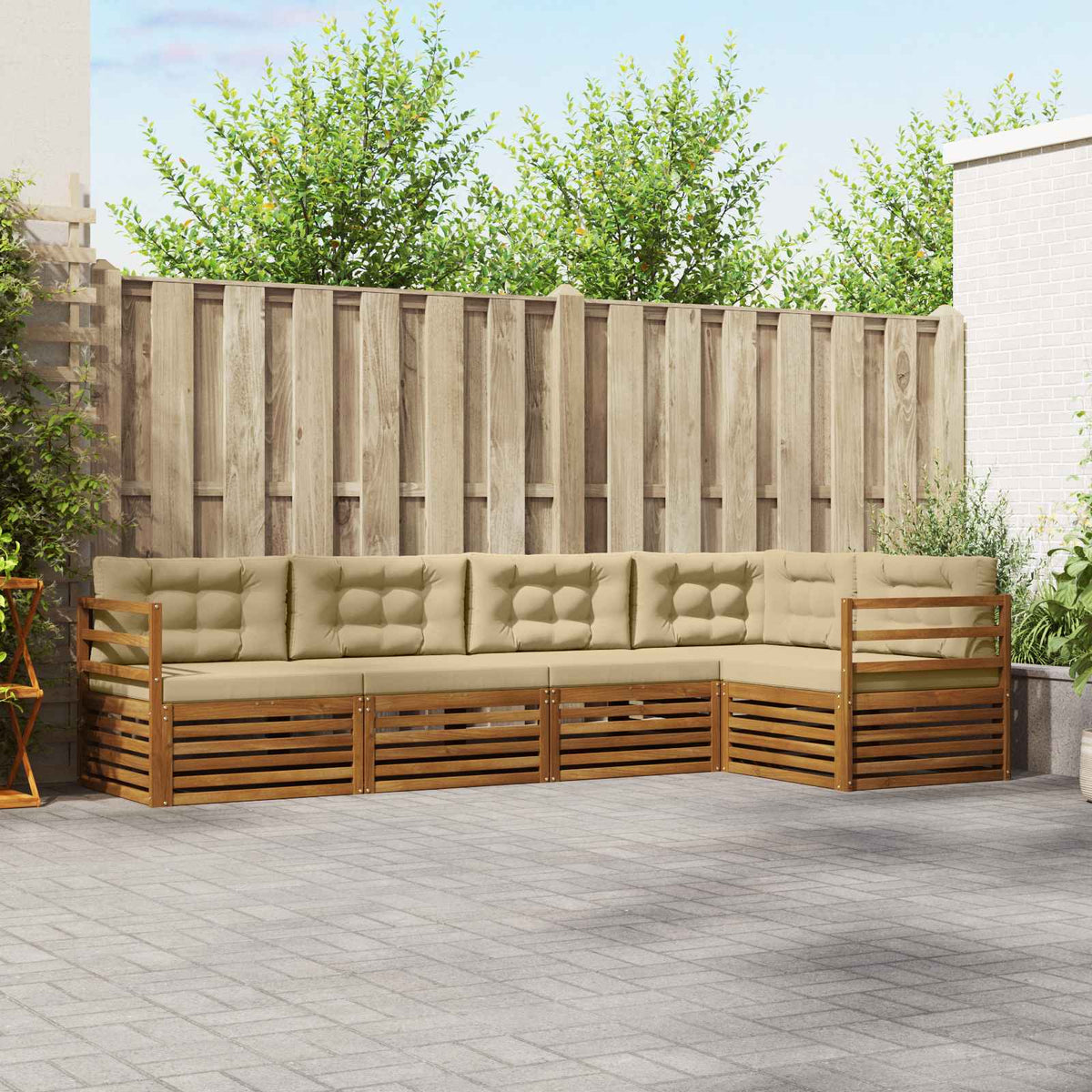 Outdoor-Sofagarnitur 5 stk. Natur und Beige