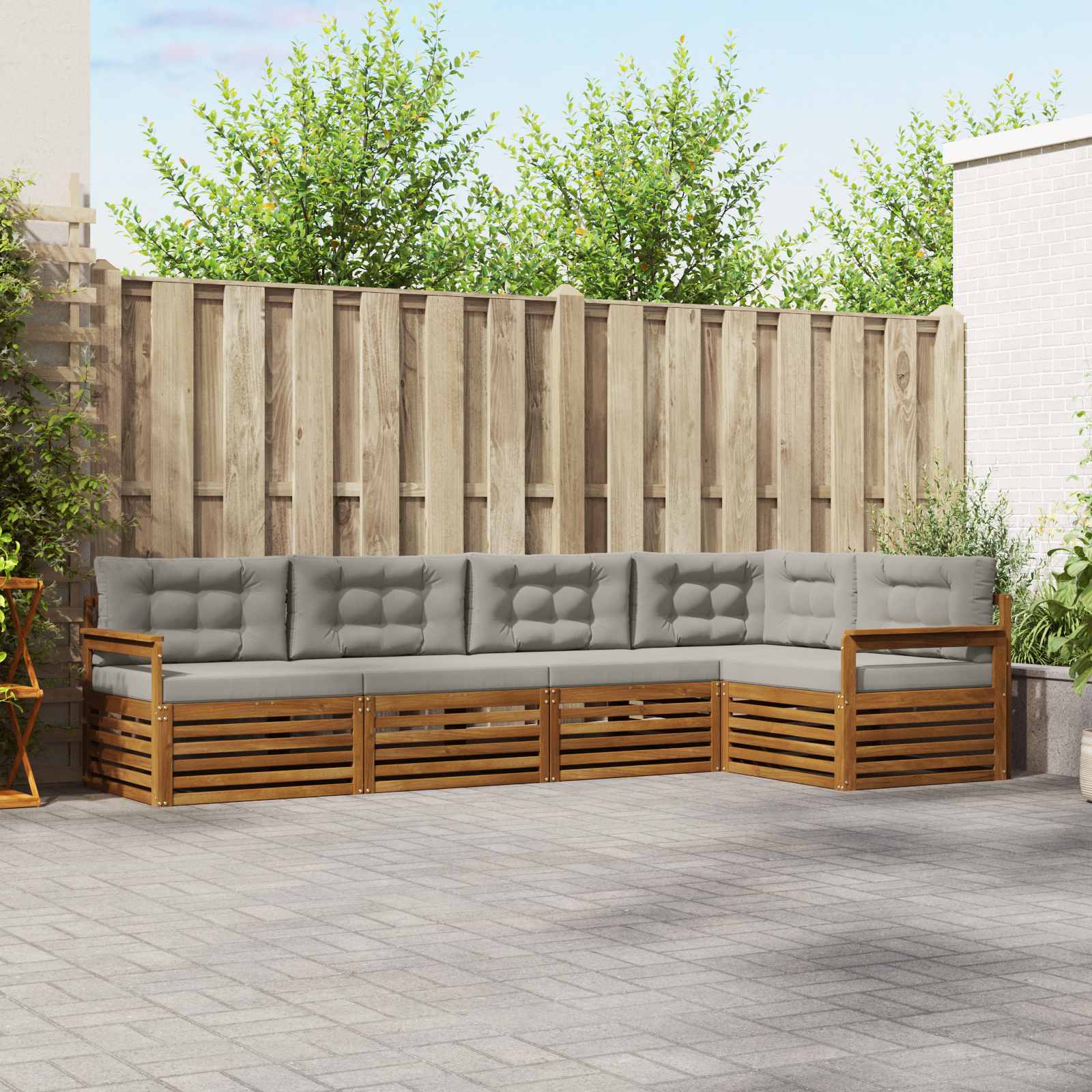 Outdoor-Sofagarnitur mit Kissen 5 pcs Natürlich und Hellgrau