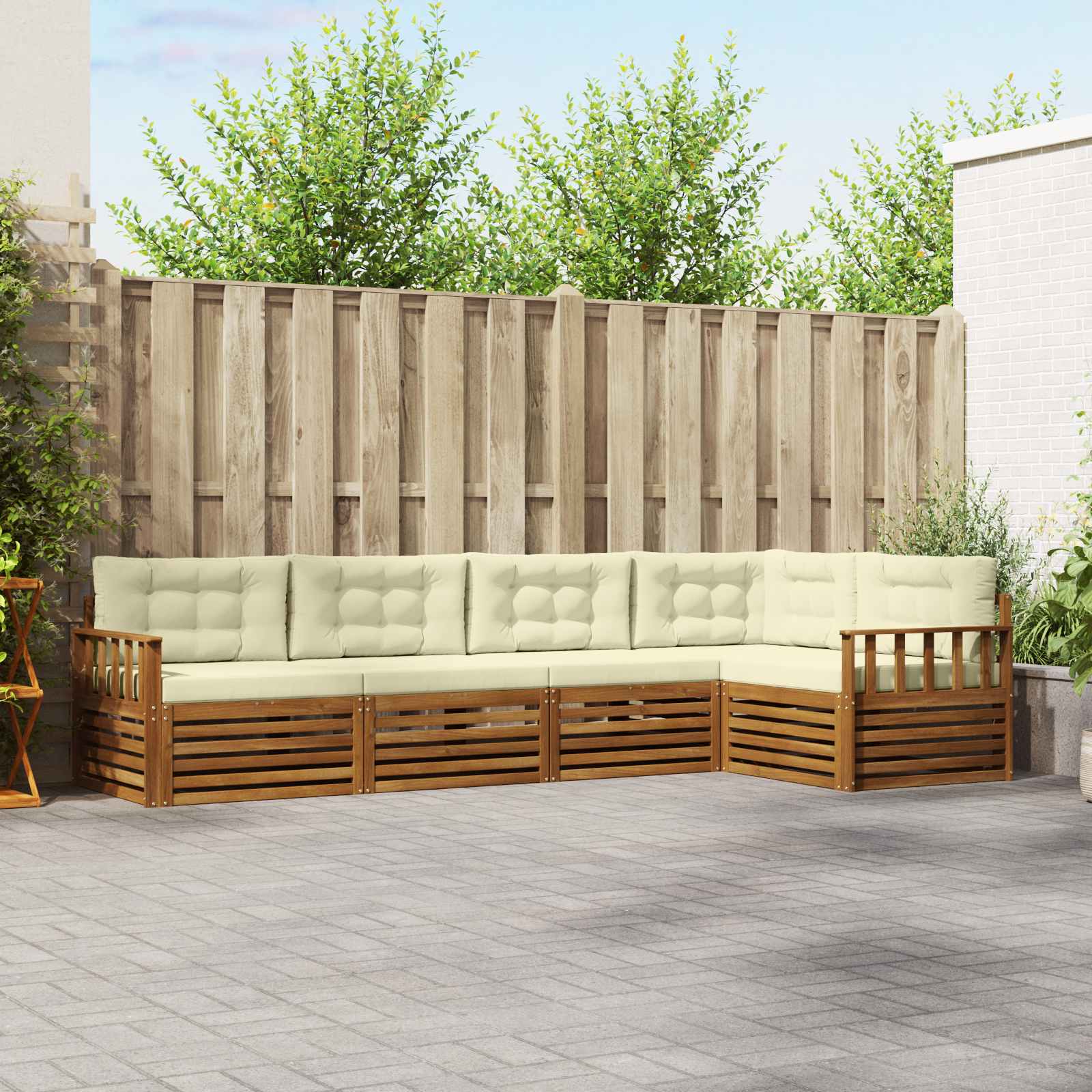 Outdoor-Sofagarnitur 5 stk. Natur und Creme