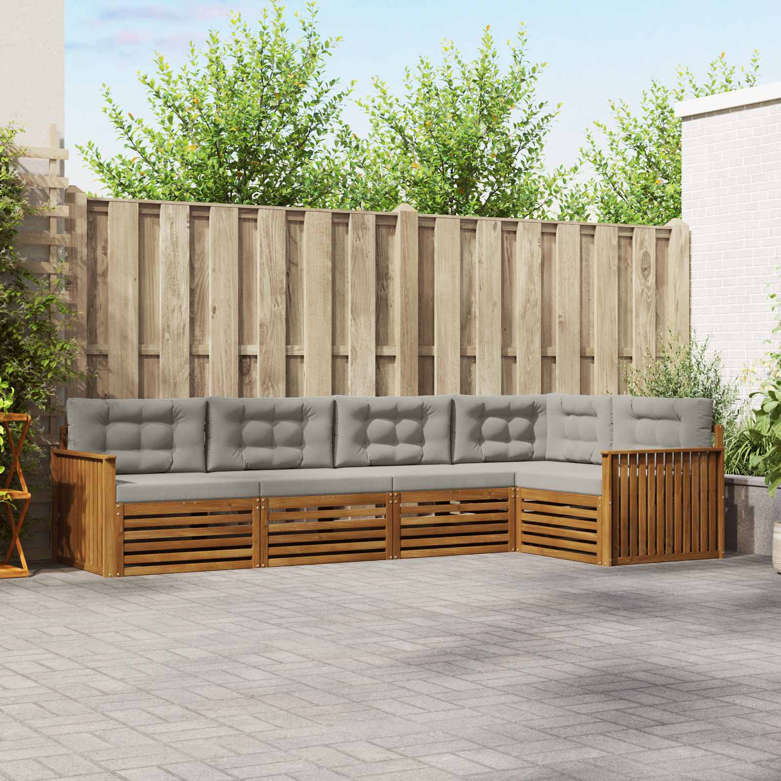 Outdoor-Sofagarnitur mit Kissen 5 pcs Natürlich und Hellgrau