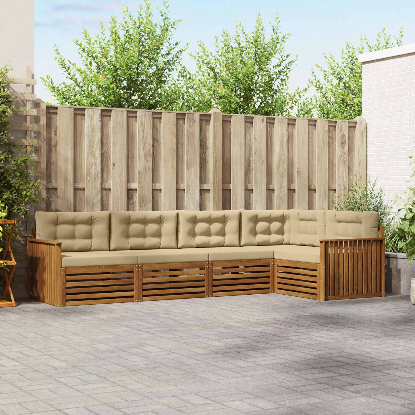 Outdoor-Sofagarnitur mit Kissen 5 pcs Natur und Beige