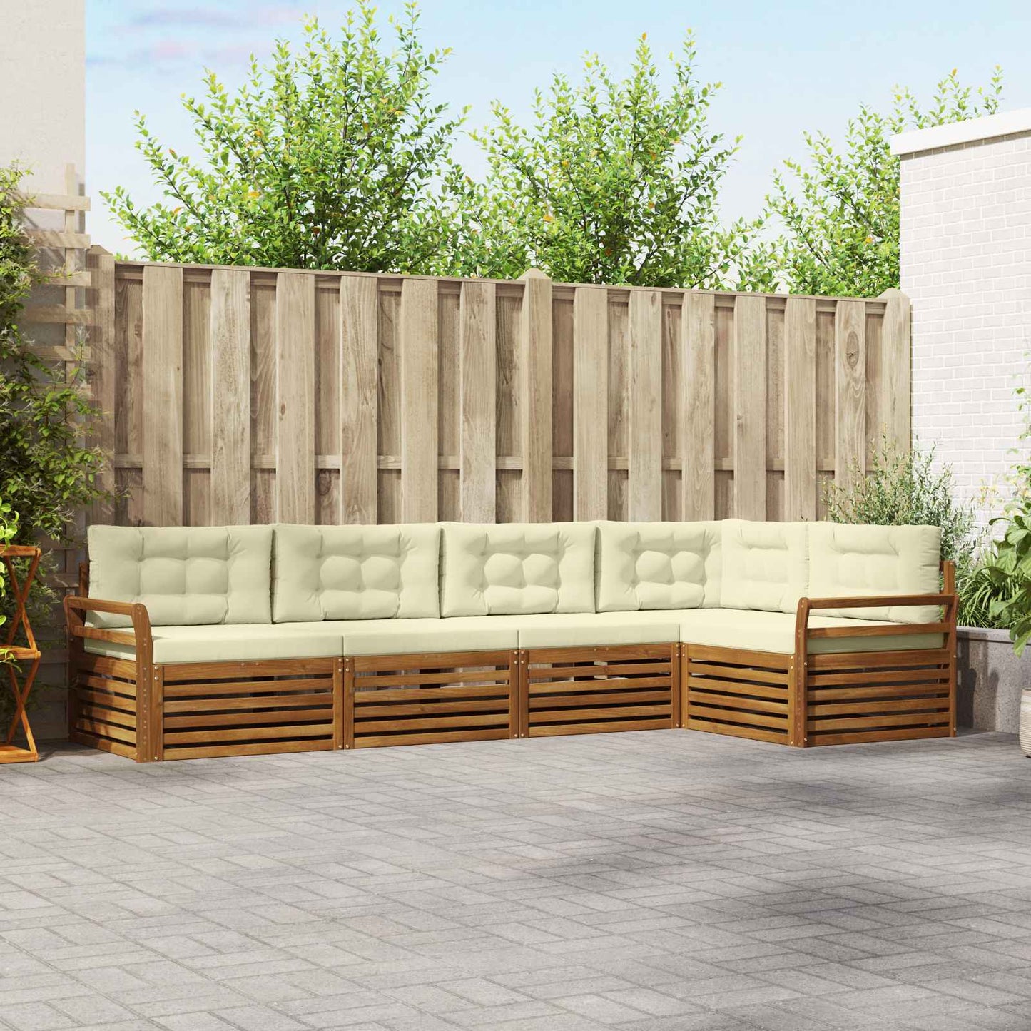 Outdoor-Sofagarnitur 5 stk. Natur und Creme