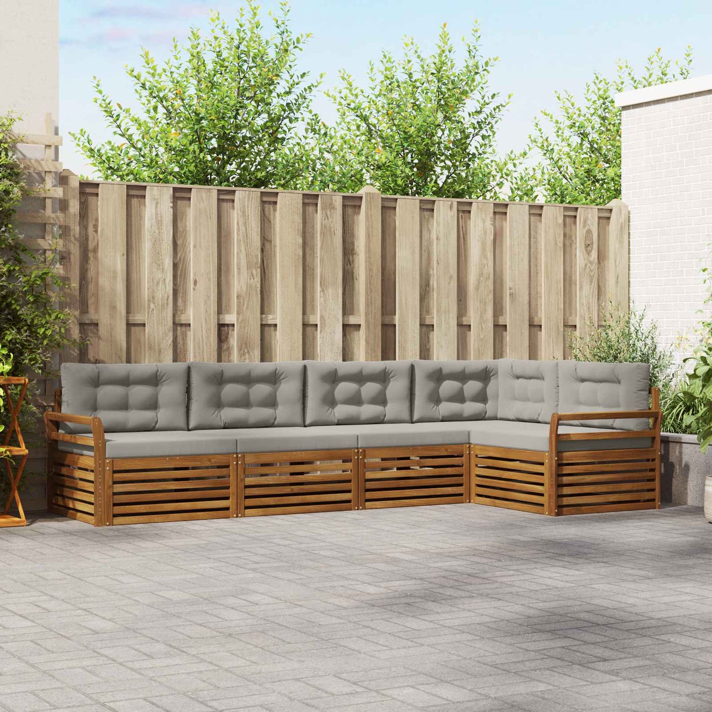 Outdoor-Sofagarnitur mit Kissen 5 pcs Natürlich und Hellgrau