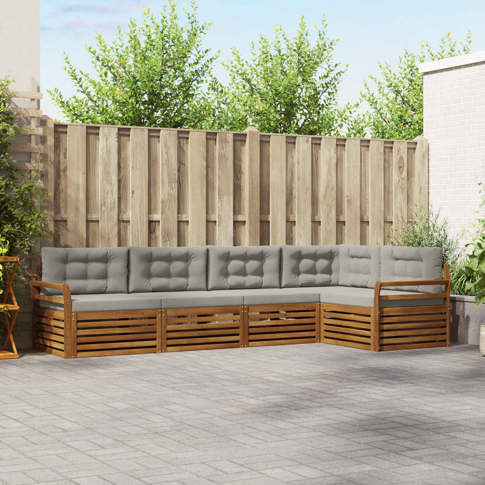 Outdoor-Sofagarnitur mit Kissen 5 pcs Natürlich und Hellgrau