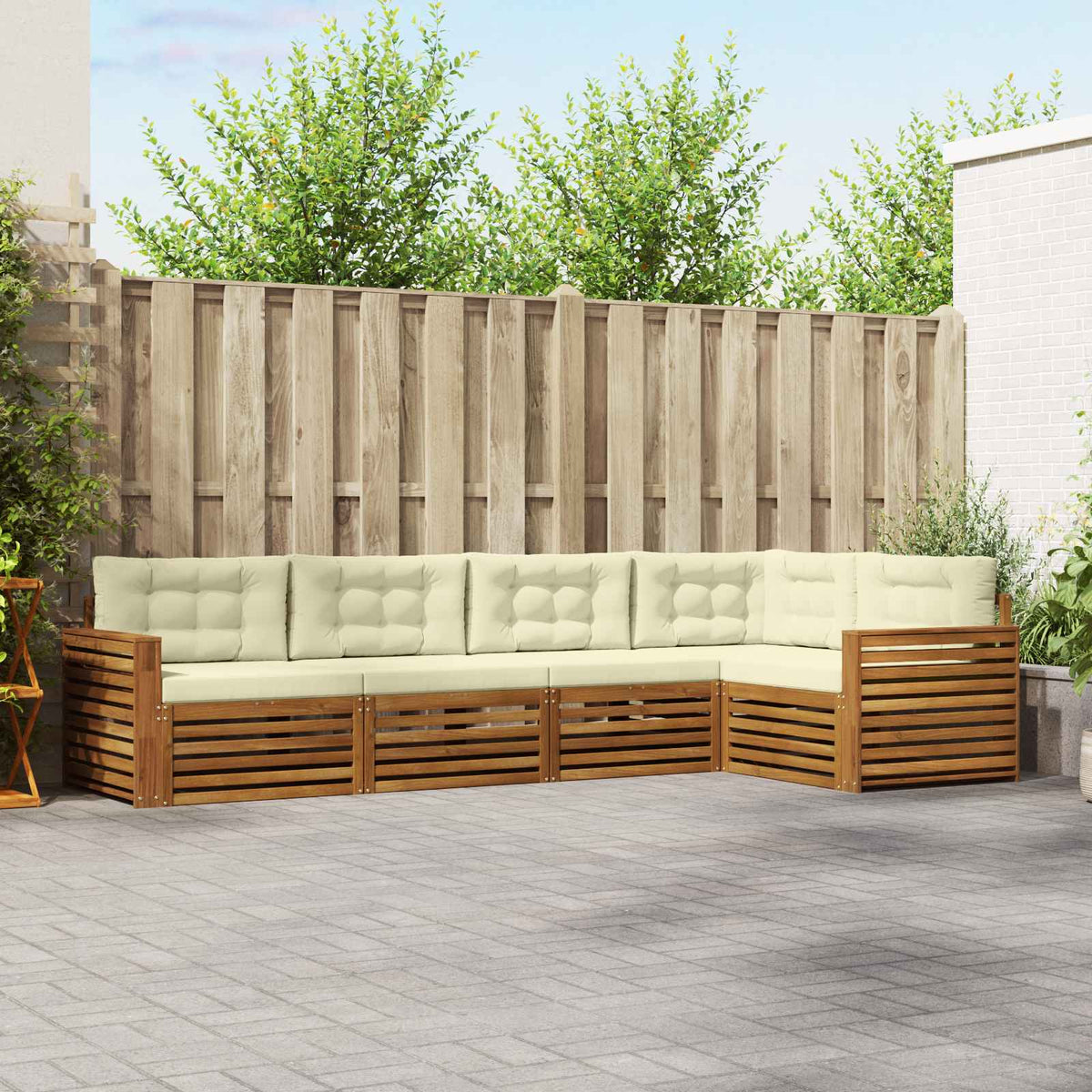 Outdoor-Sofagarnitur 5 stk. Natur und Creme