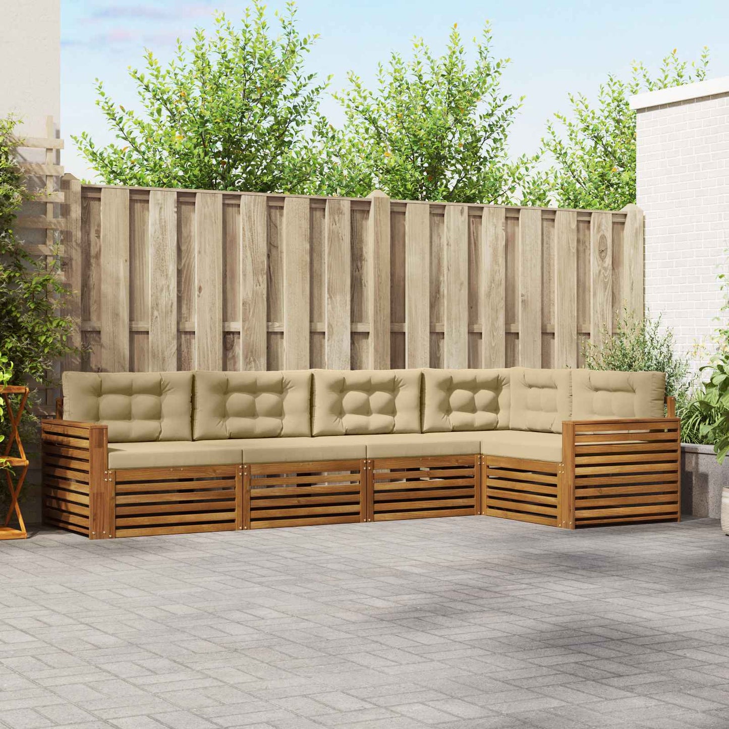 Outdoor-Sofagarnitur 5 stk. Natur und Beige
