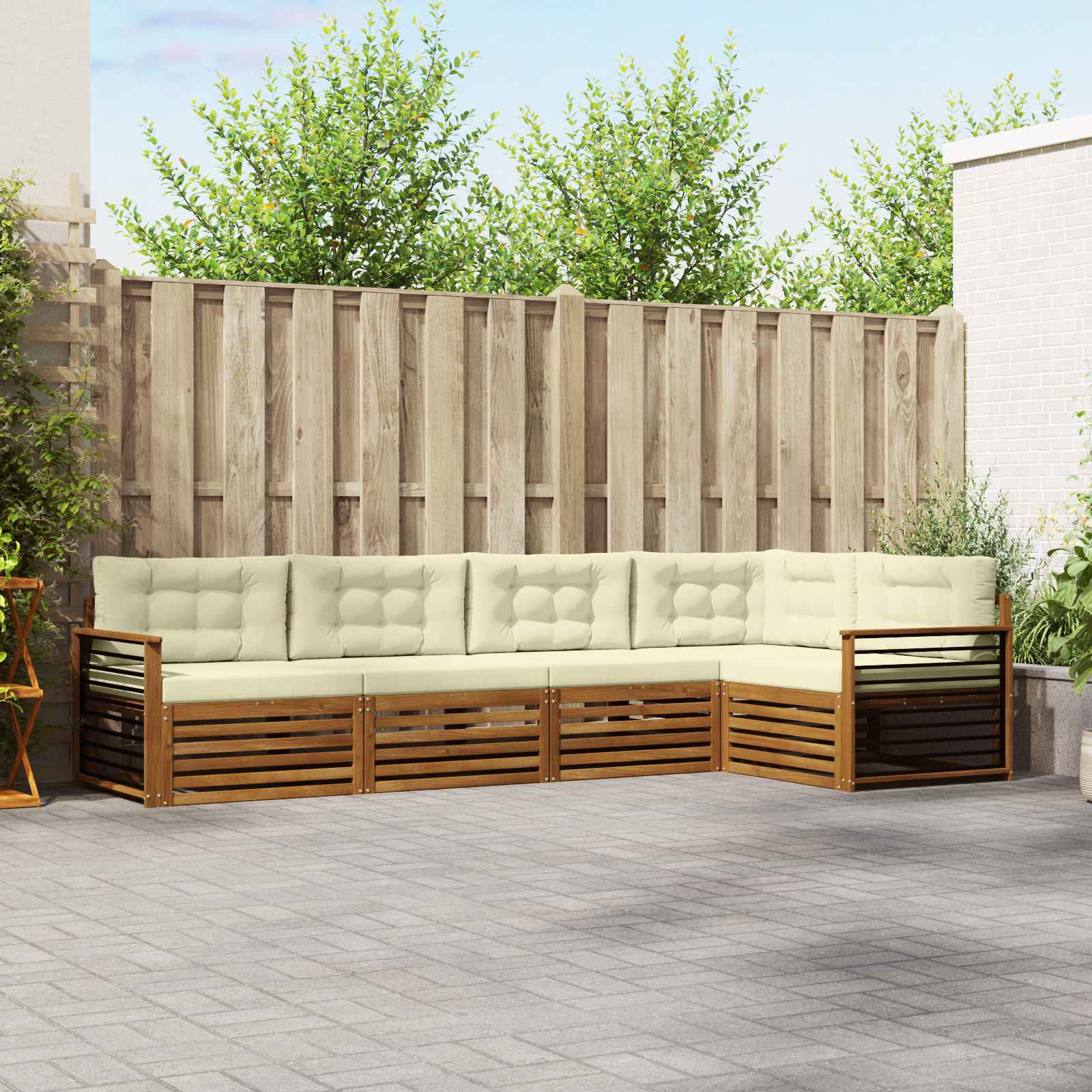 Outdoor-Sofagarnitur 5 stk. Natur und Creme