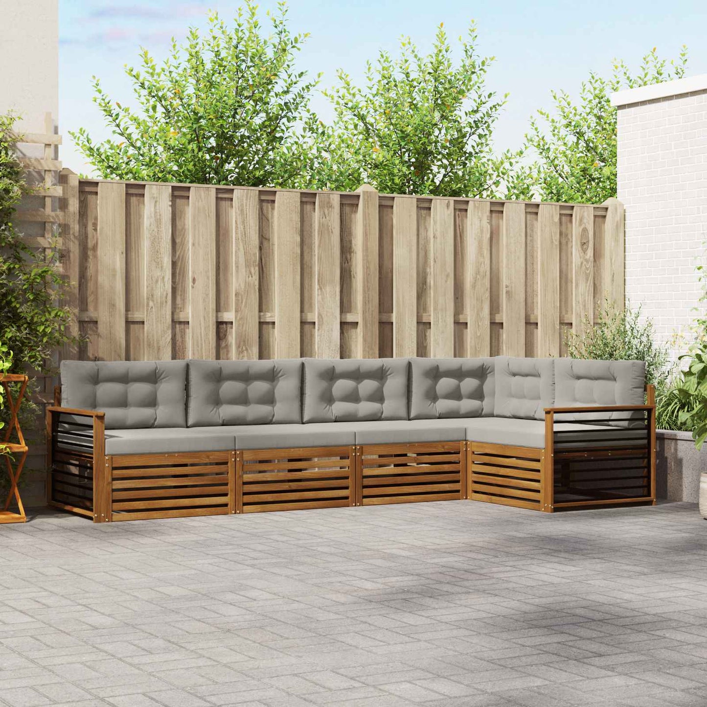 Outdoor-Sofagarnitur mit Kissen 5 pcs Natürlich und Hellgrau