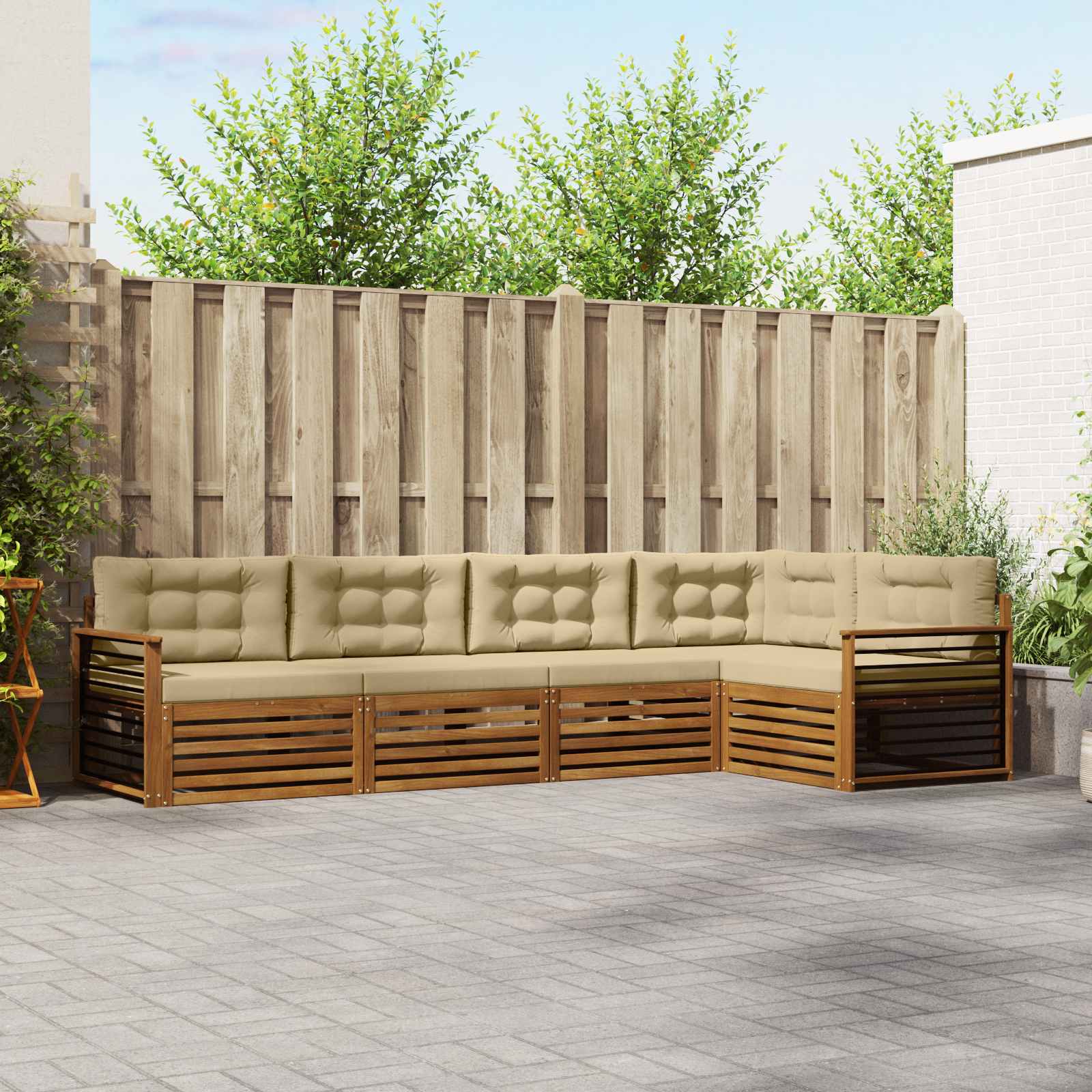 Outdoor-Sofagarnitur 5 stk. Natur und Beige