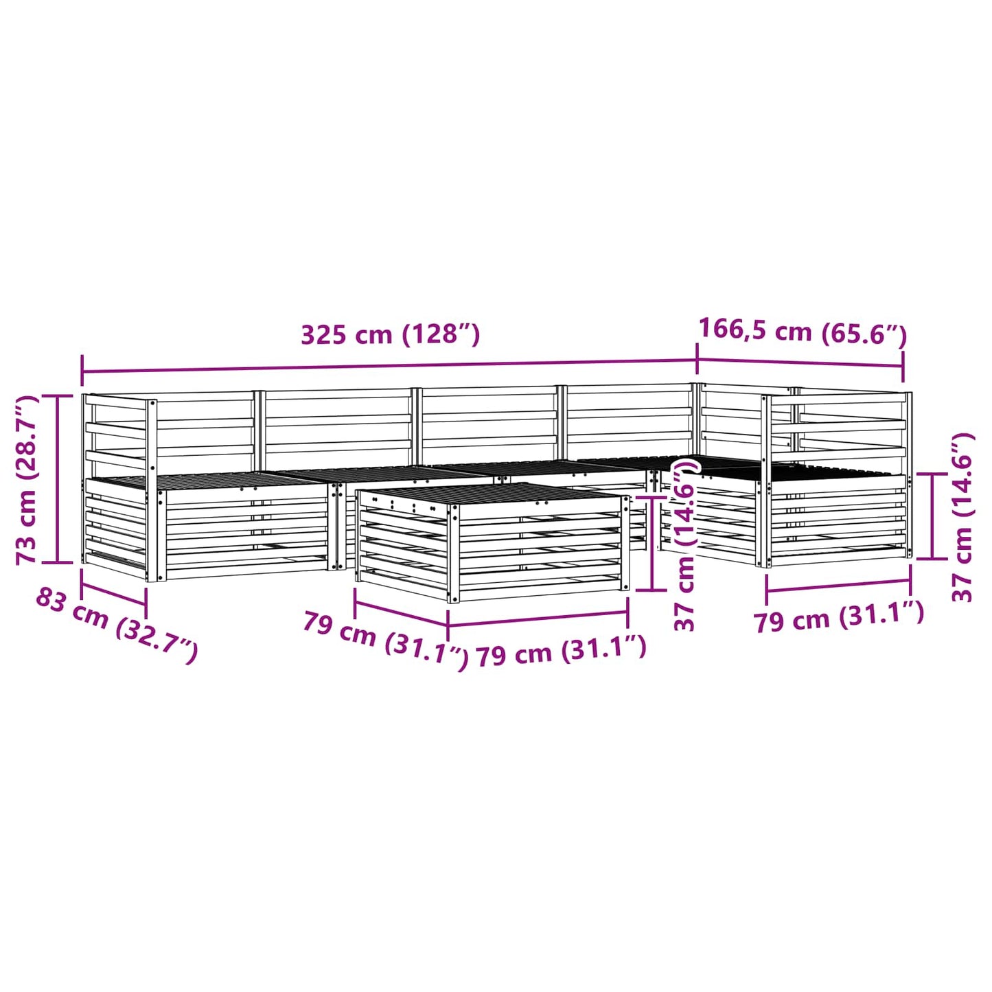 Outdoor-Sofagarnitur 6 pcs Natur