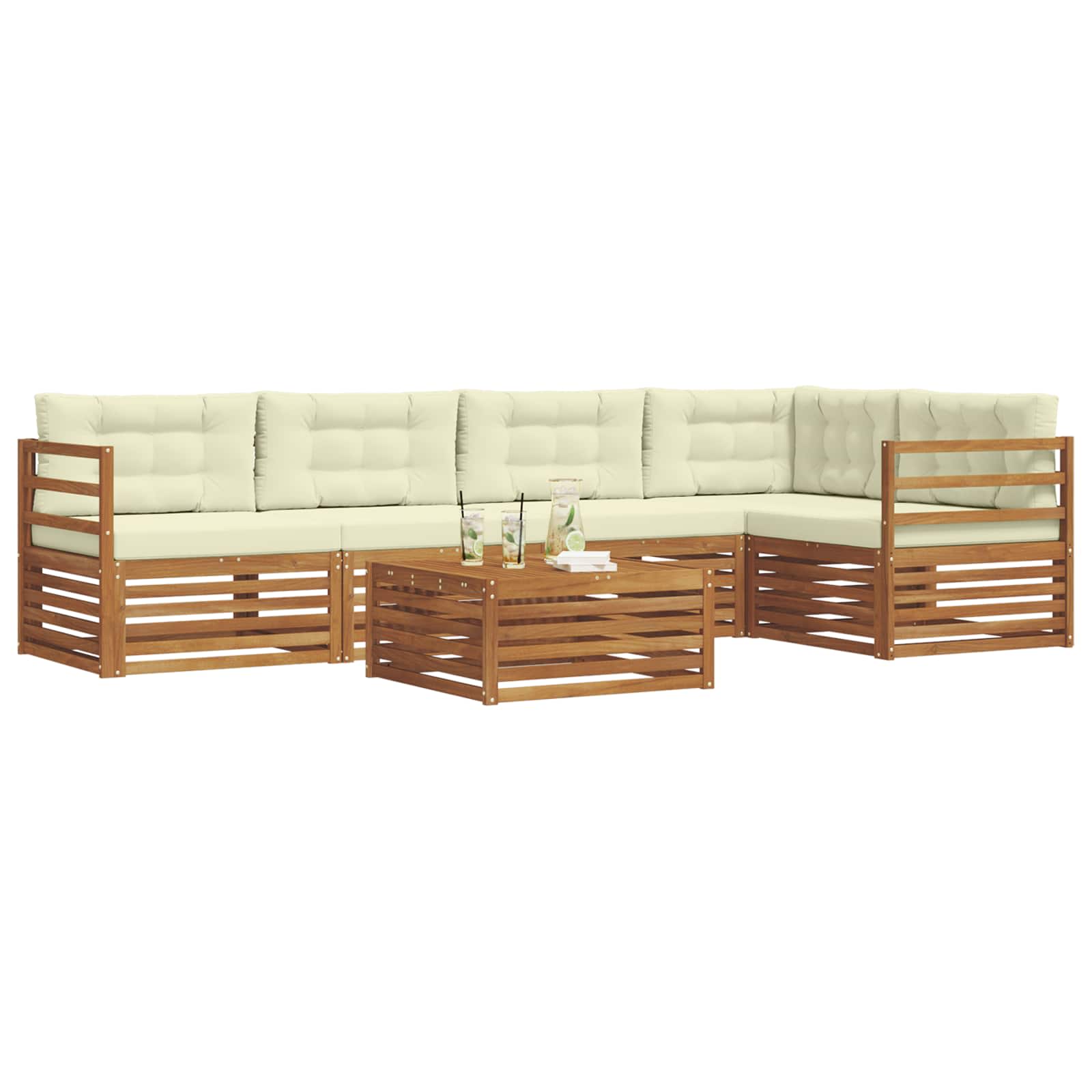 Outdoor-Sofagarnitur mit Kissen 6 pcs Natur und Creme