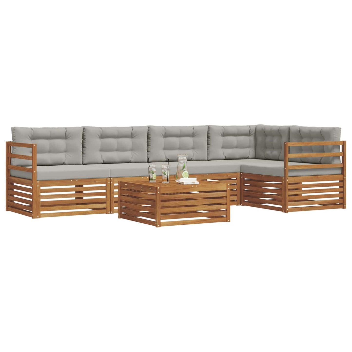 Outdoor-Sofagarnitur mit Kissen 6 pcs Natürlich und Hellgrau