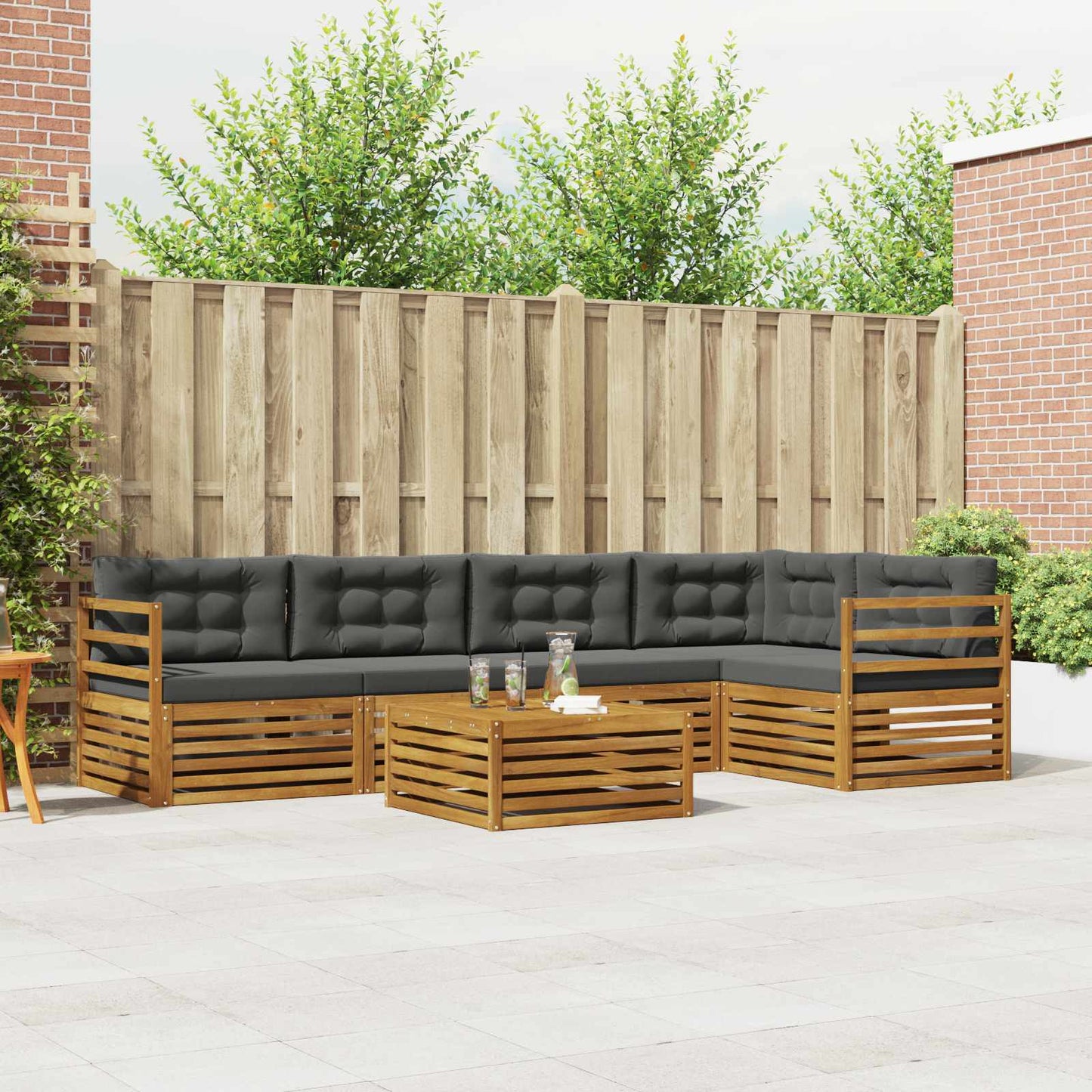 Outdoor-Sofagarnitur 6 stk. Natur und Anthrazit