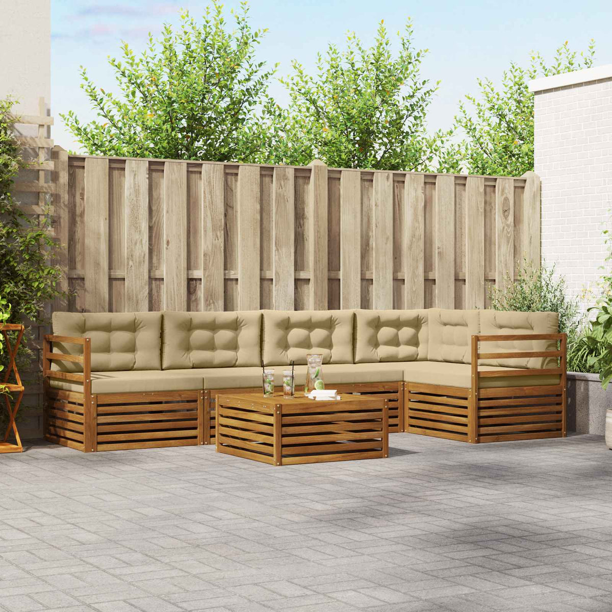 Outdoor-Sofagarnitur 6 stk. Natur und Beige