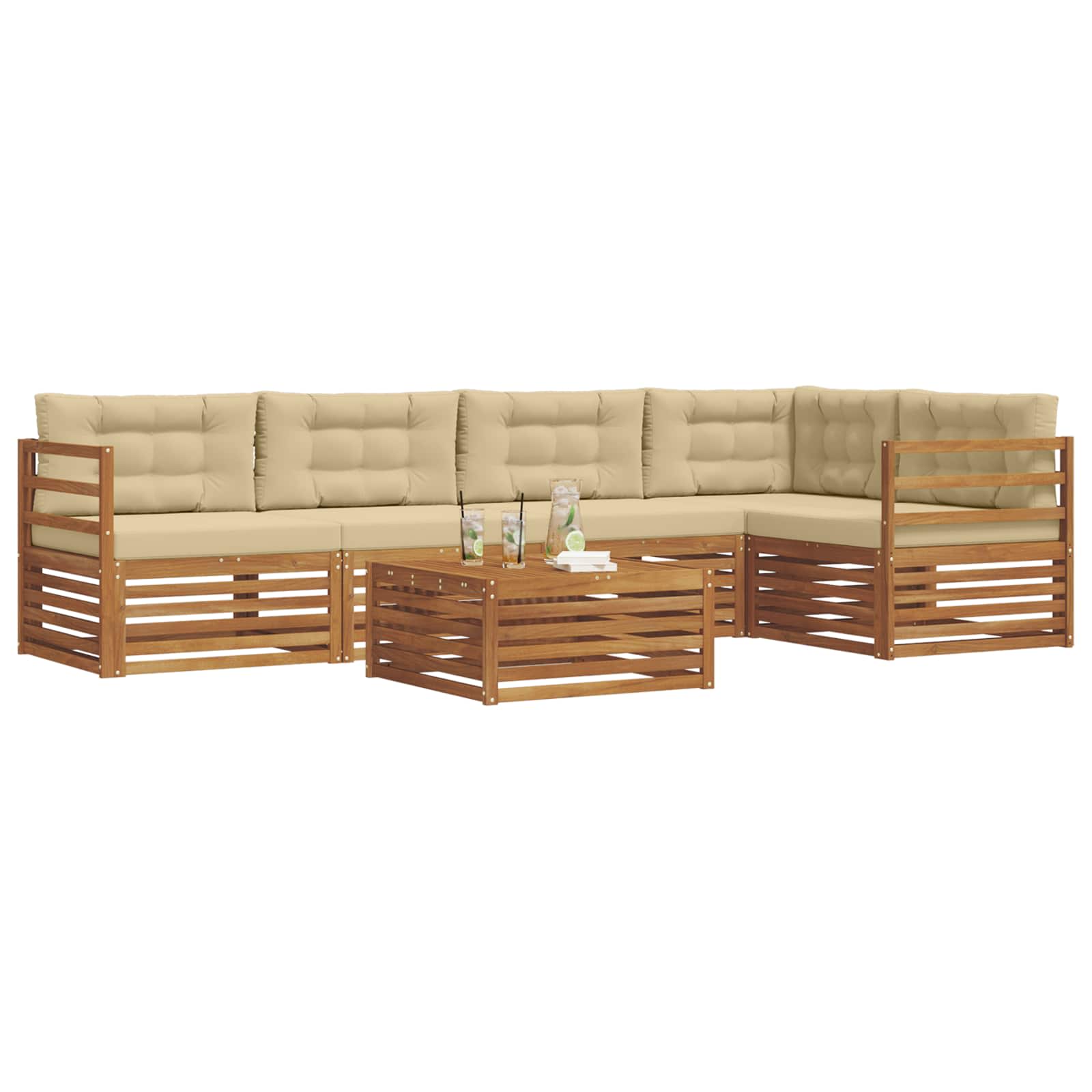 Outdoor-Sofagarnitur mit Kissen 6 pcs Natur und Beige