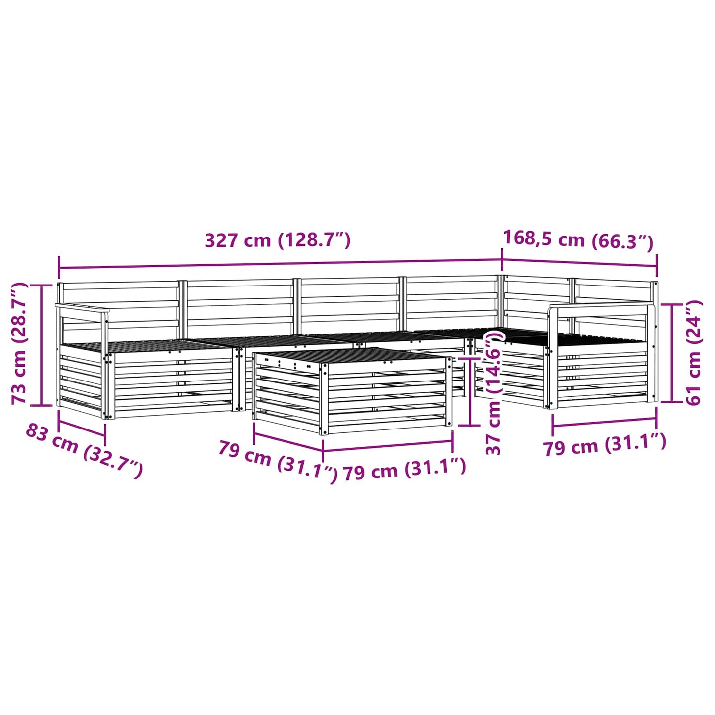 Outdoor-Sofagarnitur 6 pcs Natur