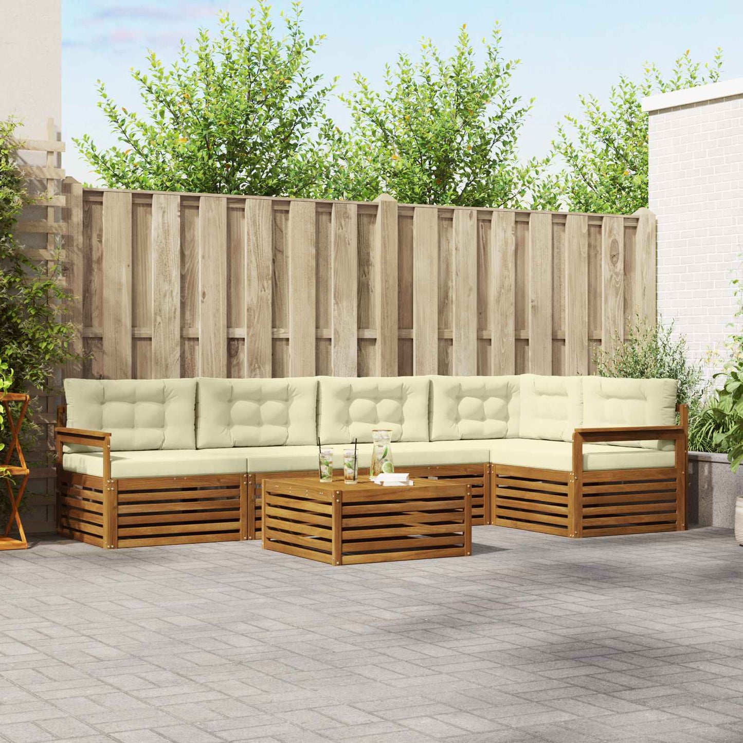 Outdoor-Sofagarnitur 6 stk. Natur und Creme