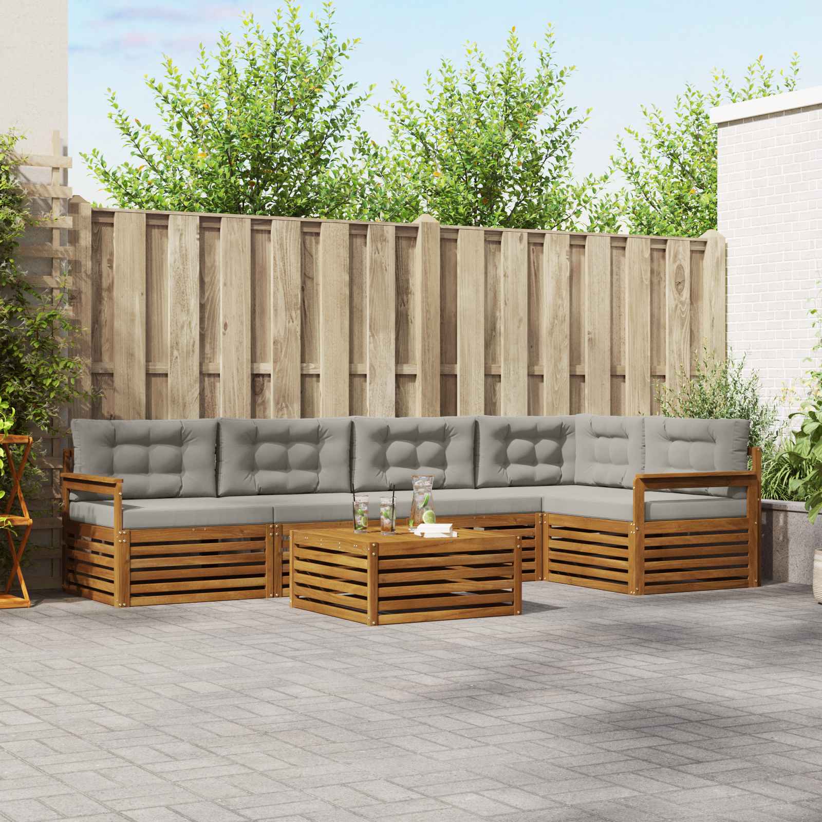 Outdoor-Sofagarnitur mit Kissen 6 pcs Natürlich und Hellgrau