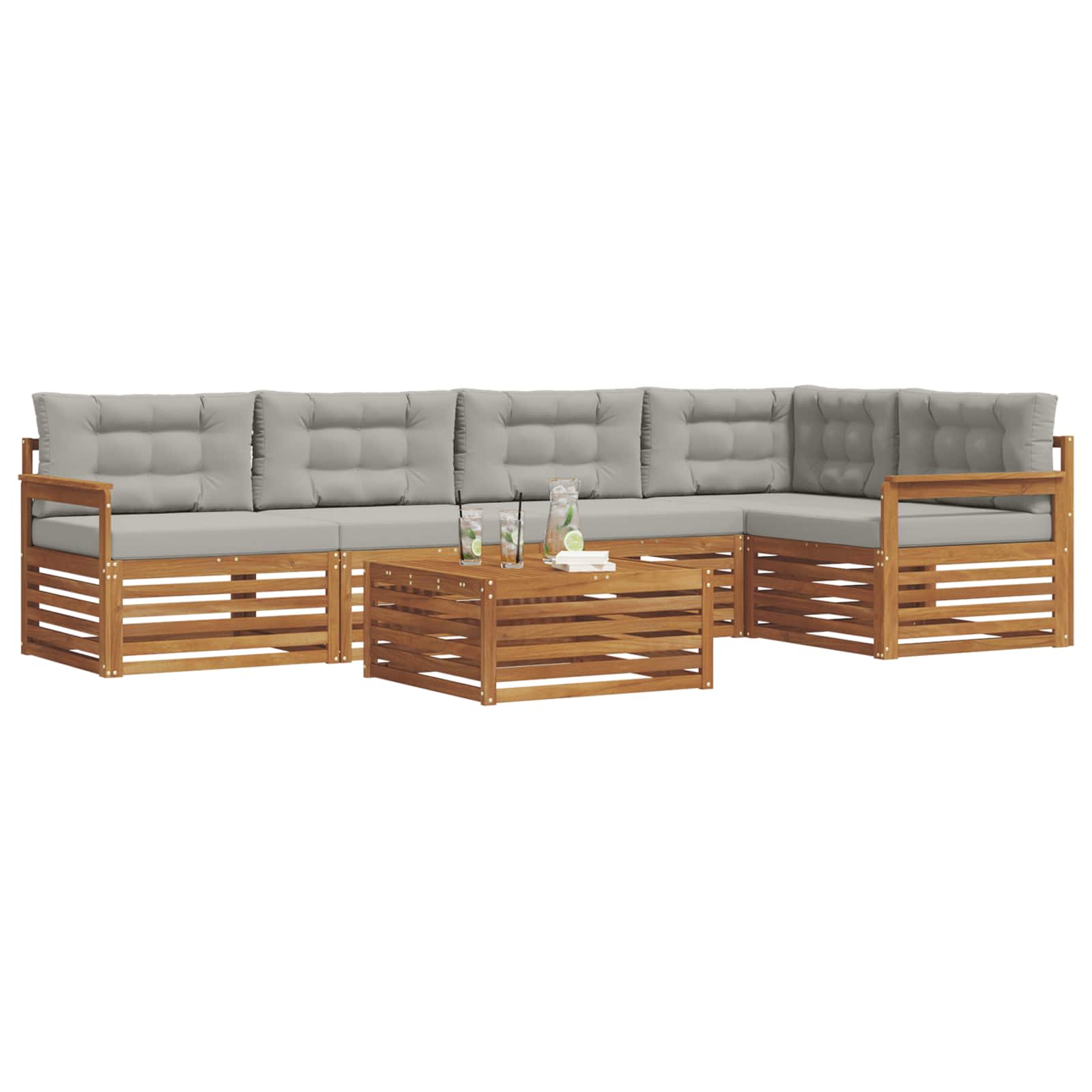 Outdoor-Sofagarnitur mit Kissen 6 pcs Natürlich und Hellgrau