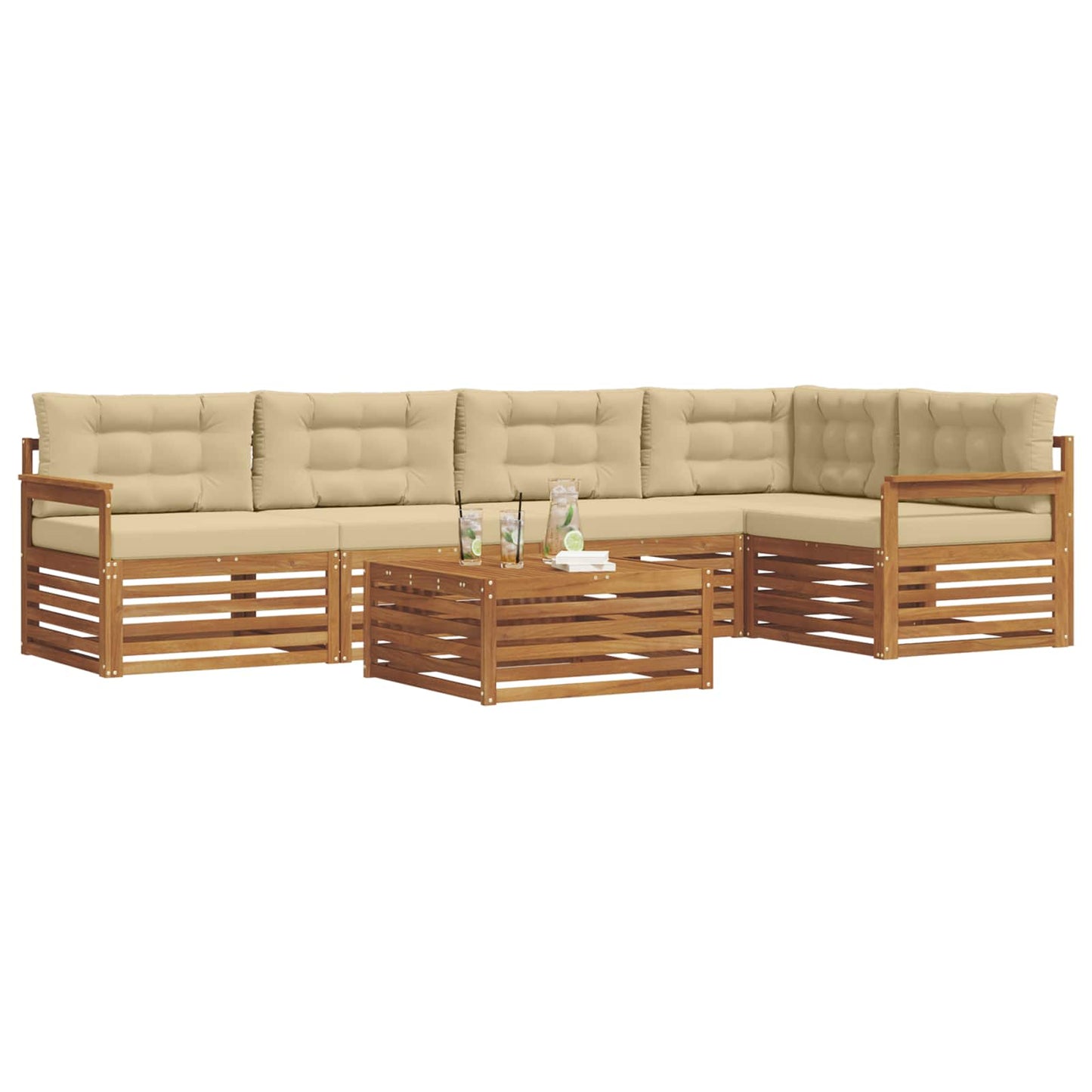 Outdoor-Sofagarnitur mit Kissen 6 pcs Natur und Beige