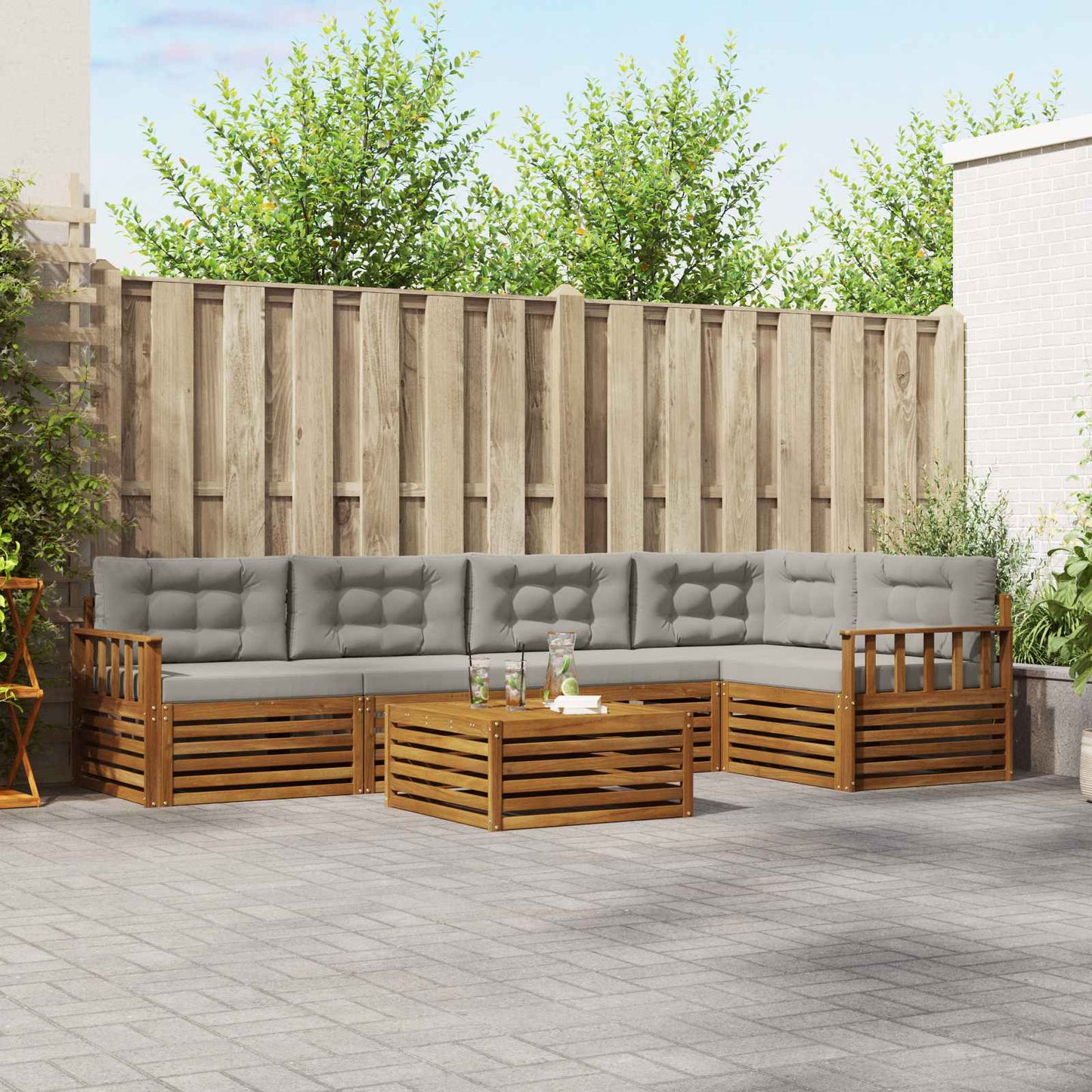 Outdoor-Sofagarnitur mit Kissen 6 pcs Natürlich und Hellgrau