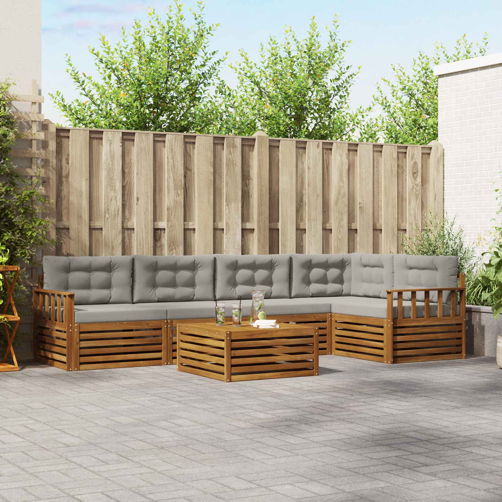 Outdoor-Sofagarnitur mit Kissen 6 pcs Natürlich und Hellgrau