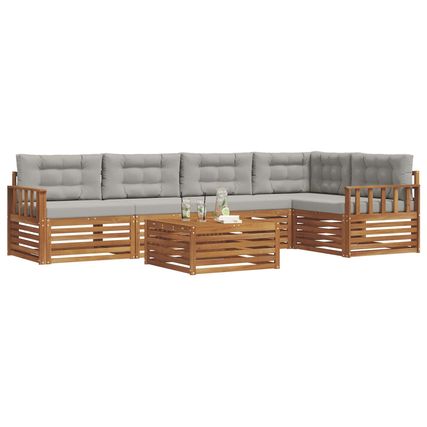 Outdoor-Sofagarnitur mit Kissen 6 pcs Natürlich und Hellgrau
