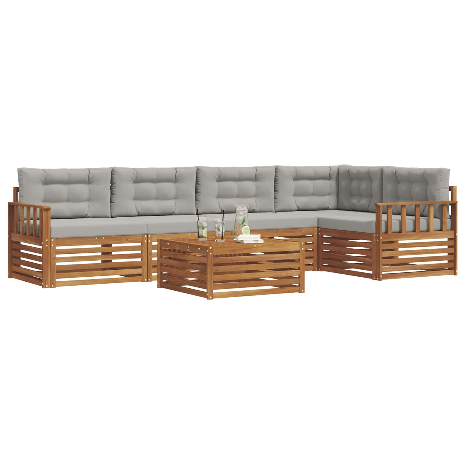 Outdoor-Sofagarnitur mit Kissen 6 pcs Natürlich und Hellgrau