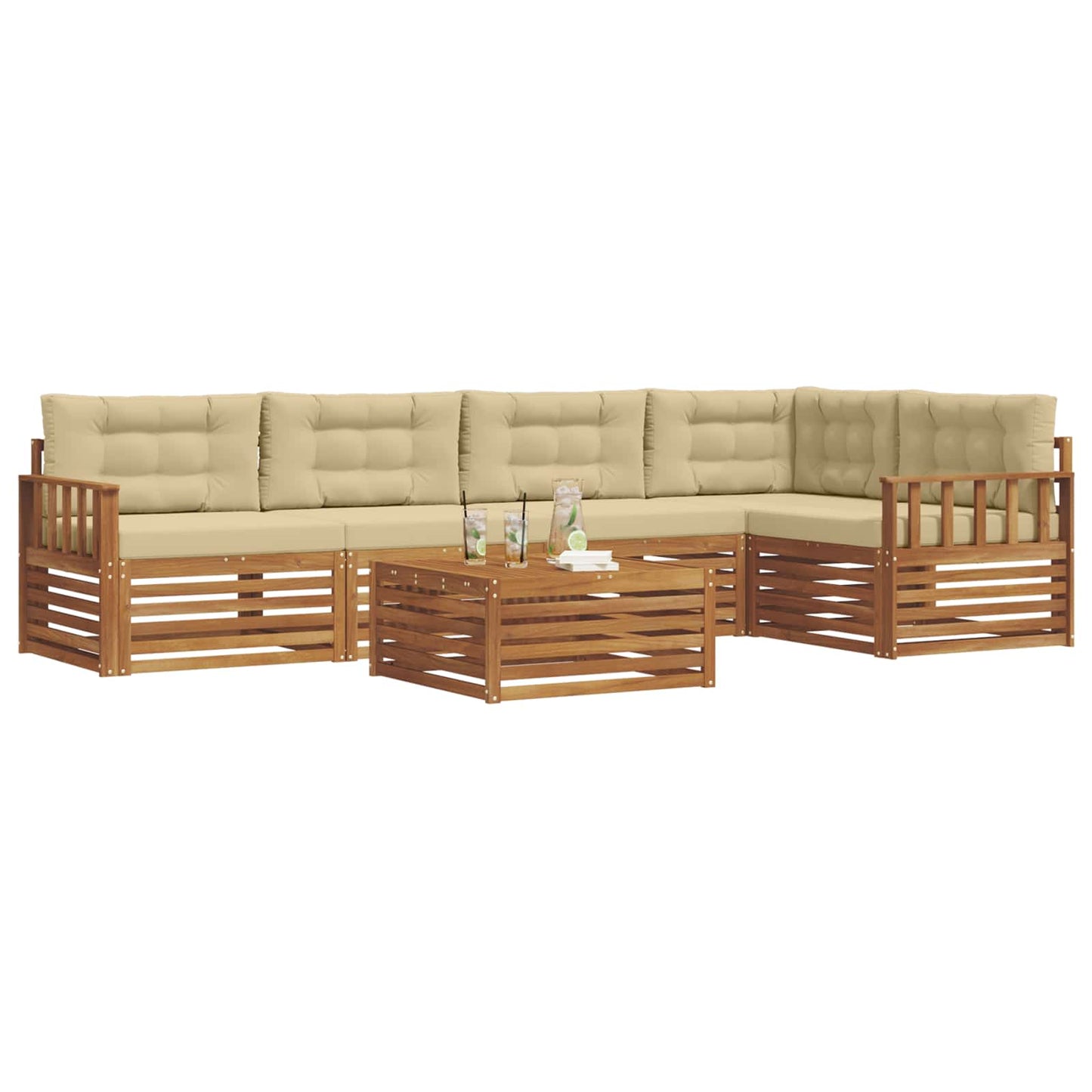 Outdoor-Sofagarnitur mit Kissen 6 pcs Natur und Beige