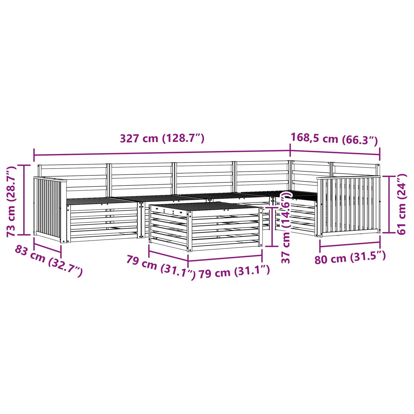 Outdoor-Sofagarnitur 6 pcs Natur