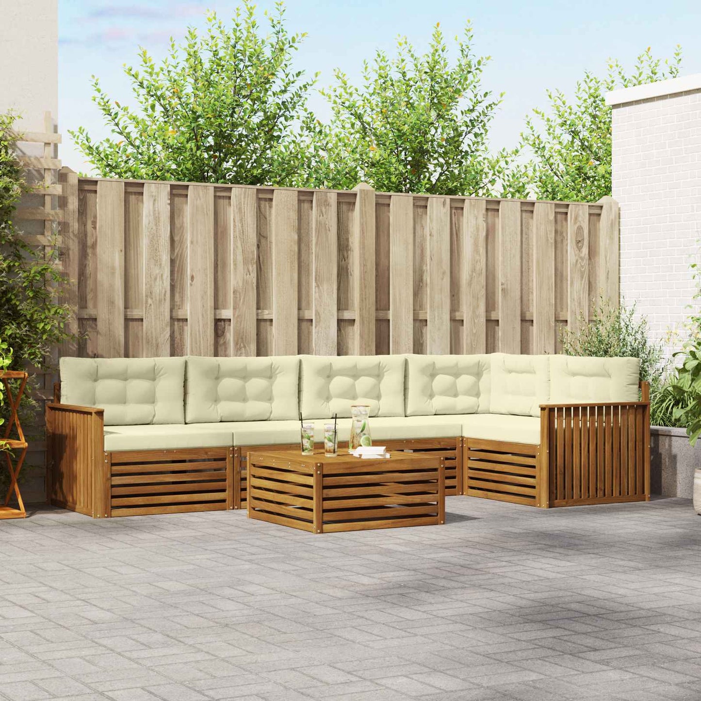 Outdoor-Sofagarnitur mit Kissen 6 pcs Natur und Creme