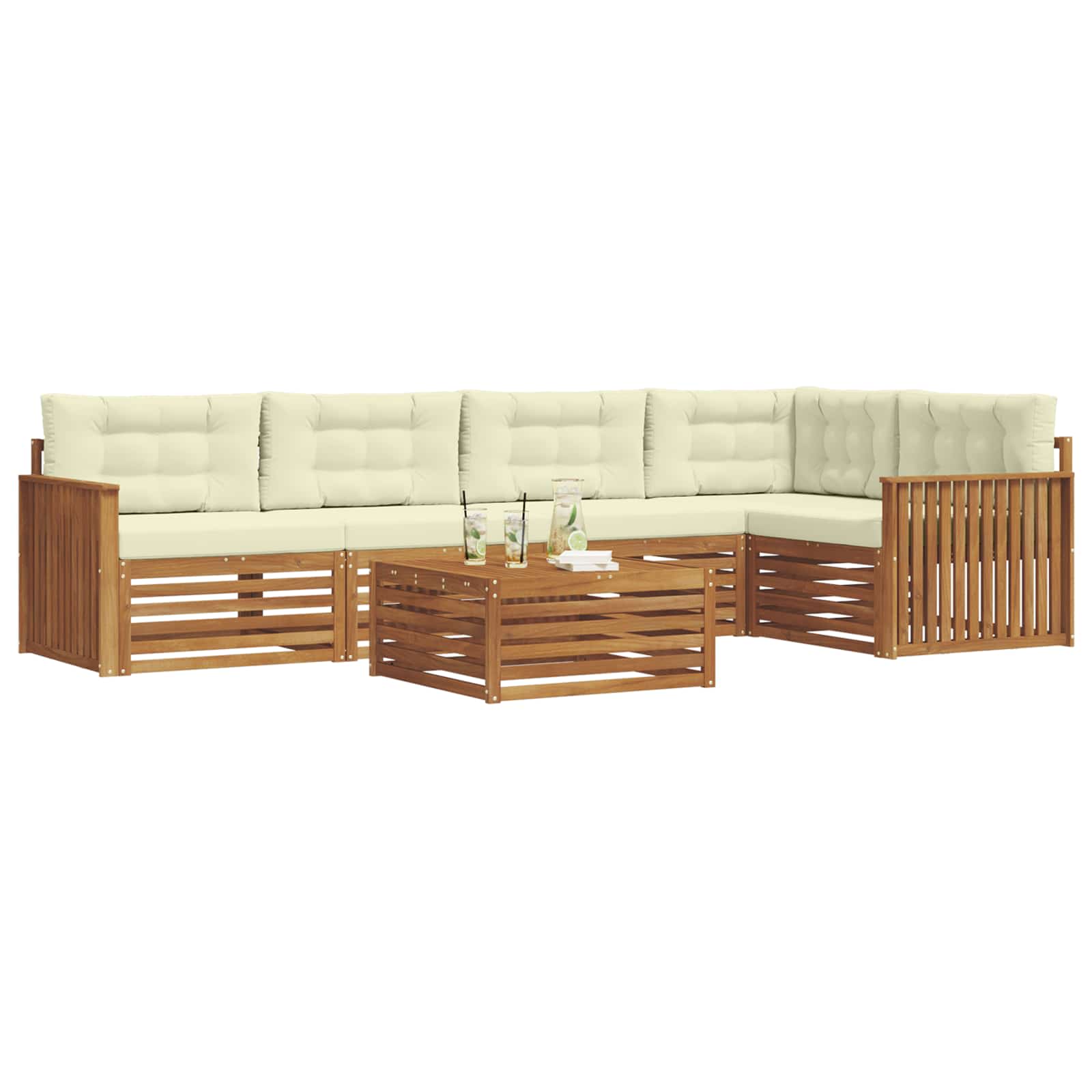 Outdoor-Sofagarnitur mit Kissen 6 pcs Natur und Creme