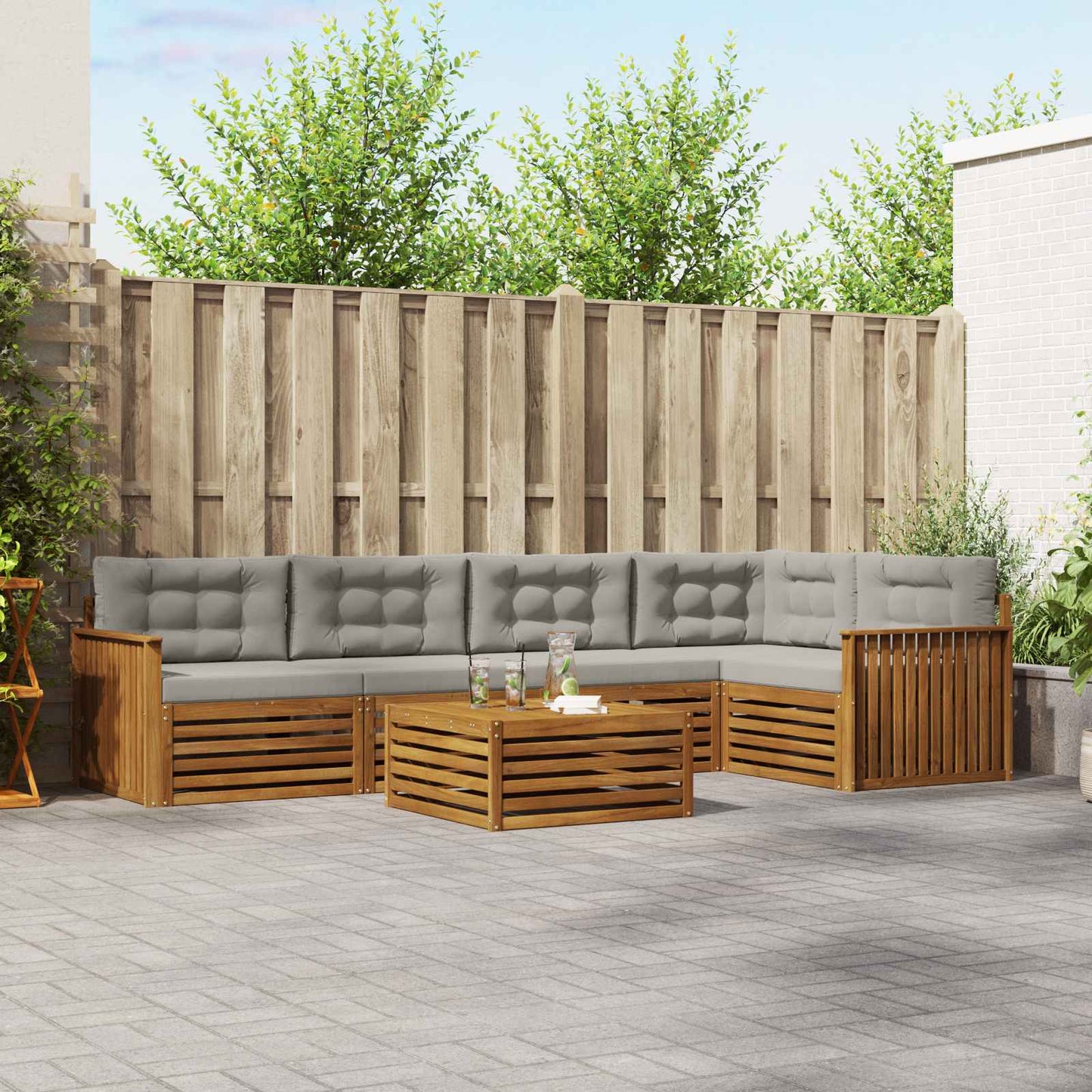 Outdoor-Sofagarnitur mit Kissen 6 pcs Natürlich und Hellgrau