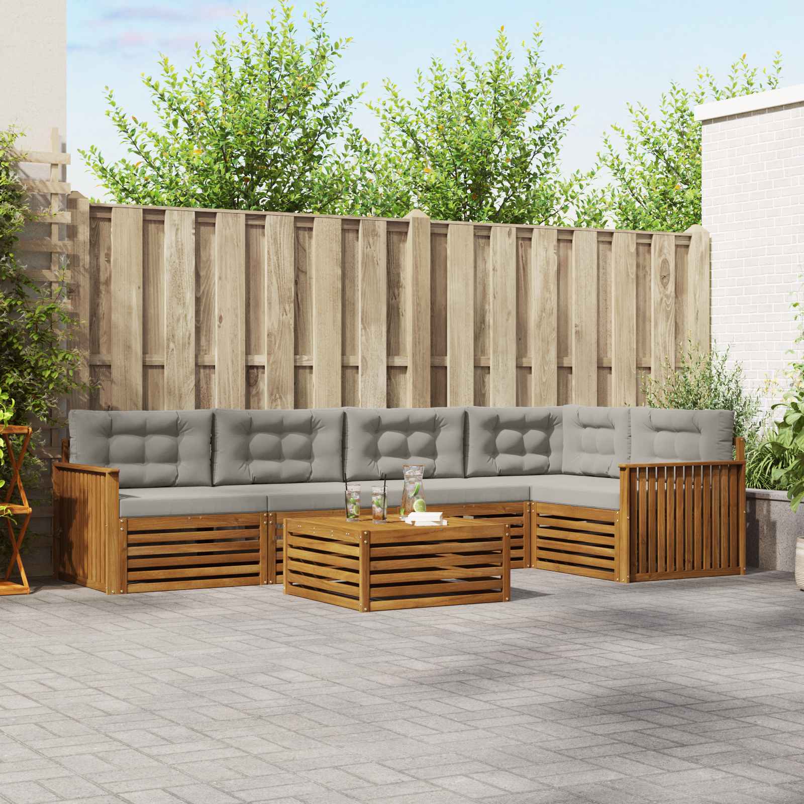 Outdoor-Sofagarnitur mit Kissen 6 pcs Natürlich und Hellgrau
