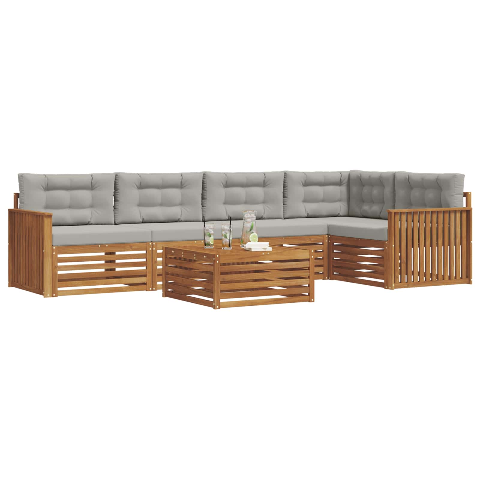 Outdoor-Sofagarnitur mit Kissen 6 pcs Natürlich und Hellgrau