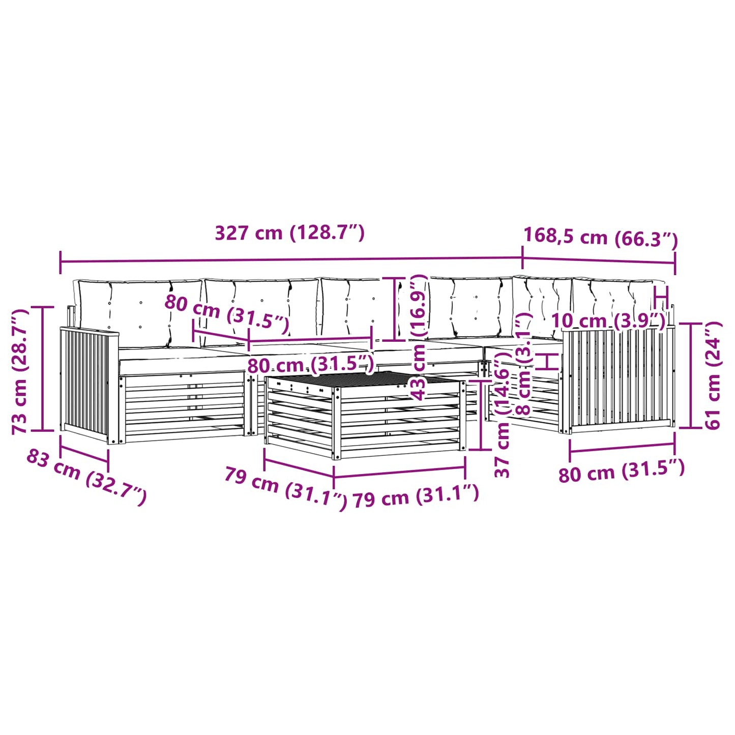 Outdoor-Sofagarnitur 6 stk. Natur und Anthrazit