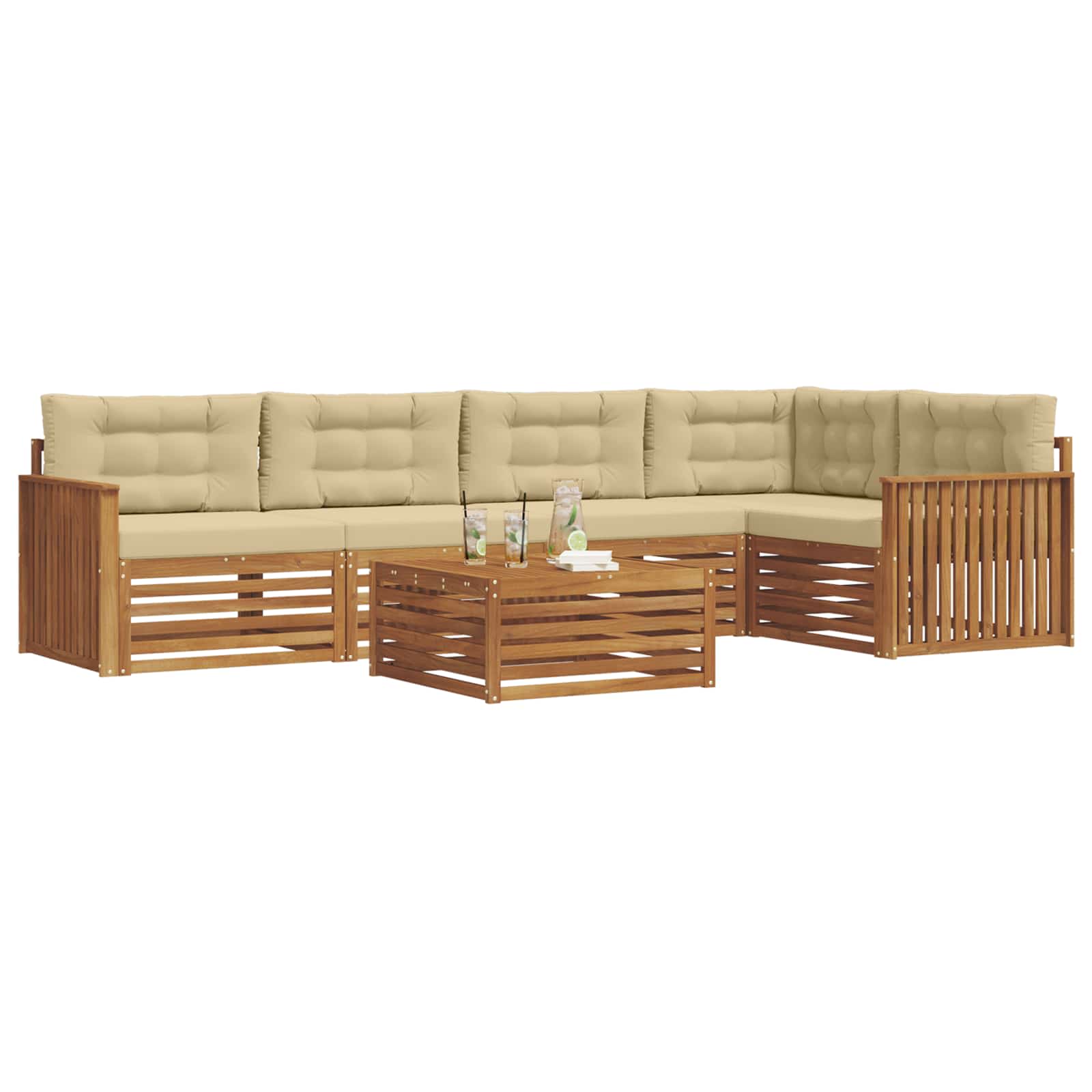 Outdoor-Sofagarnitur mit Kissen 6 pcs Natur und Beige