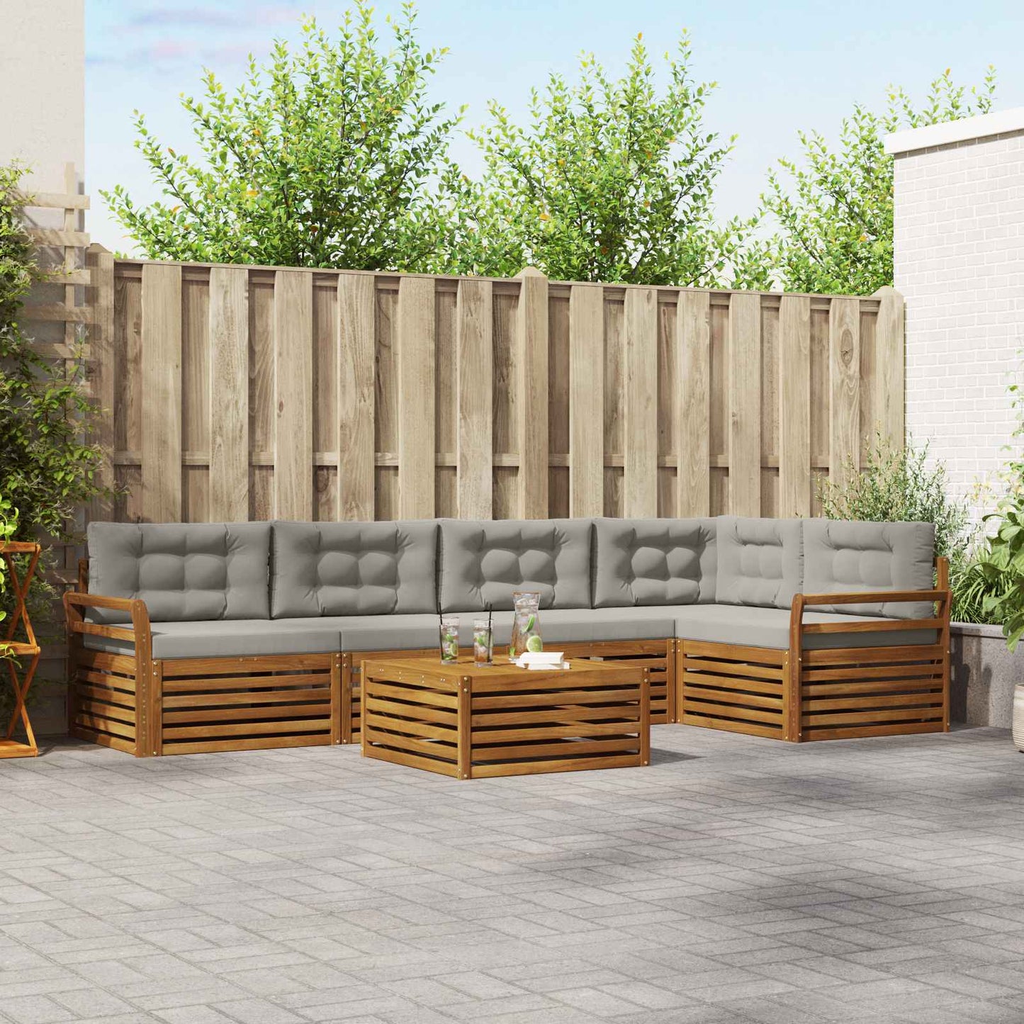 Outdoor-Sofagarnitur mit Kissen 6 pcs Natürlich und Hellgrau