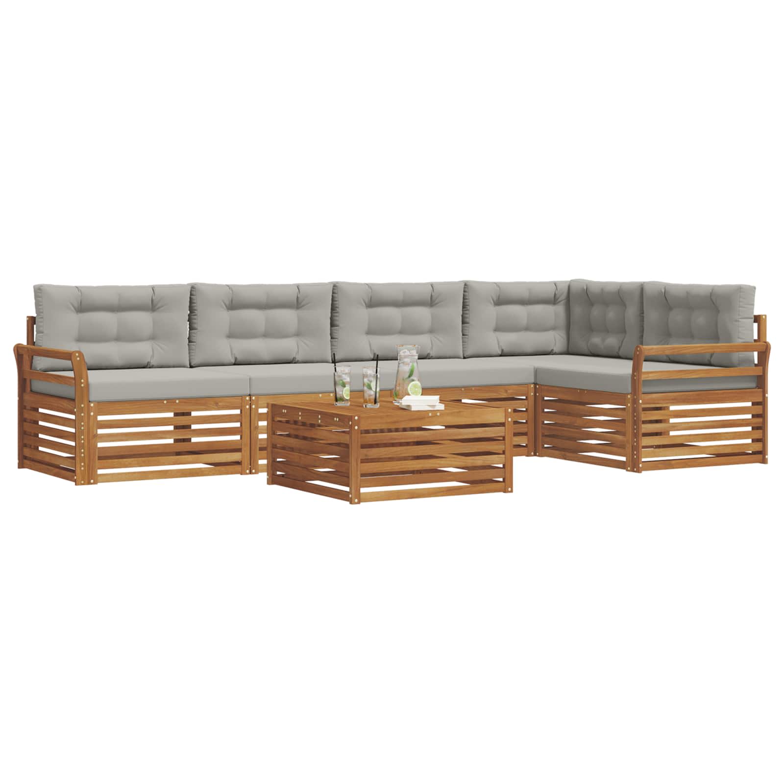 Outdoor-Sofagarnitur mit Kissen 6 pcs Natürlich und Hellgrau
